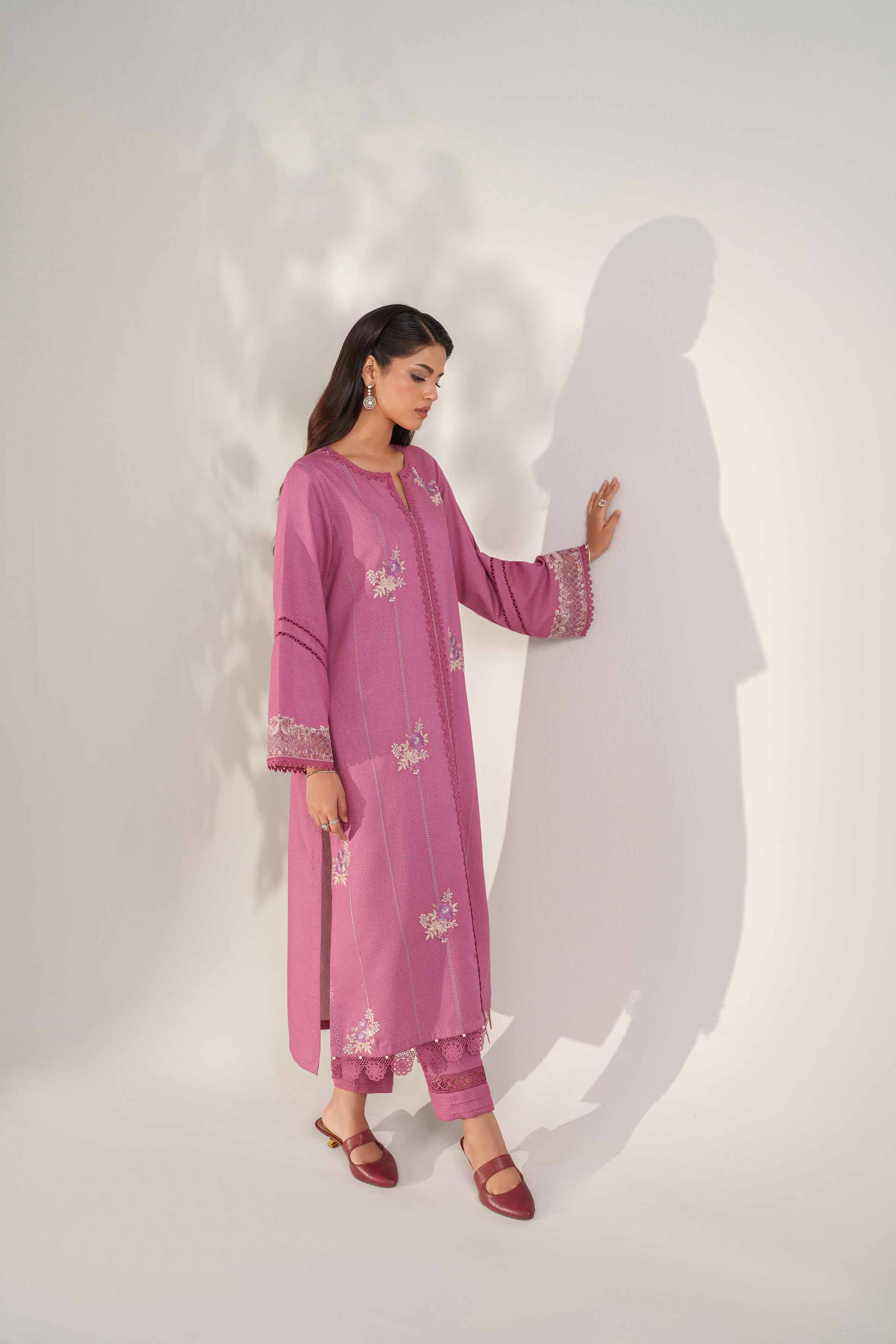 NISHATUAE - Pink Embroidered Karandi 2-piece Unstitched Dress