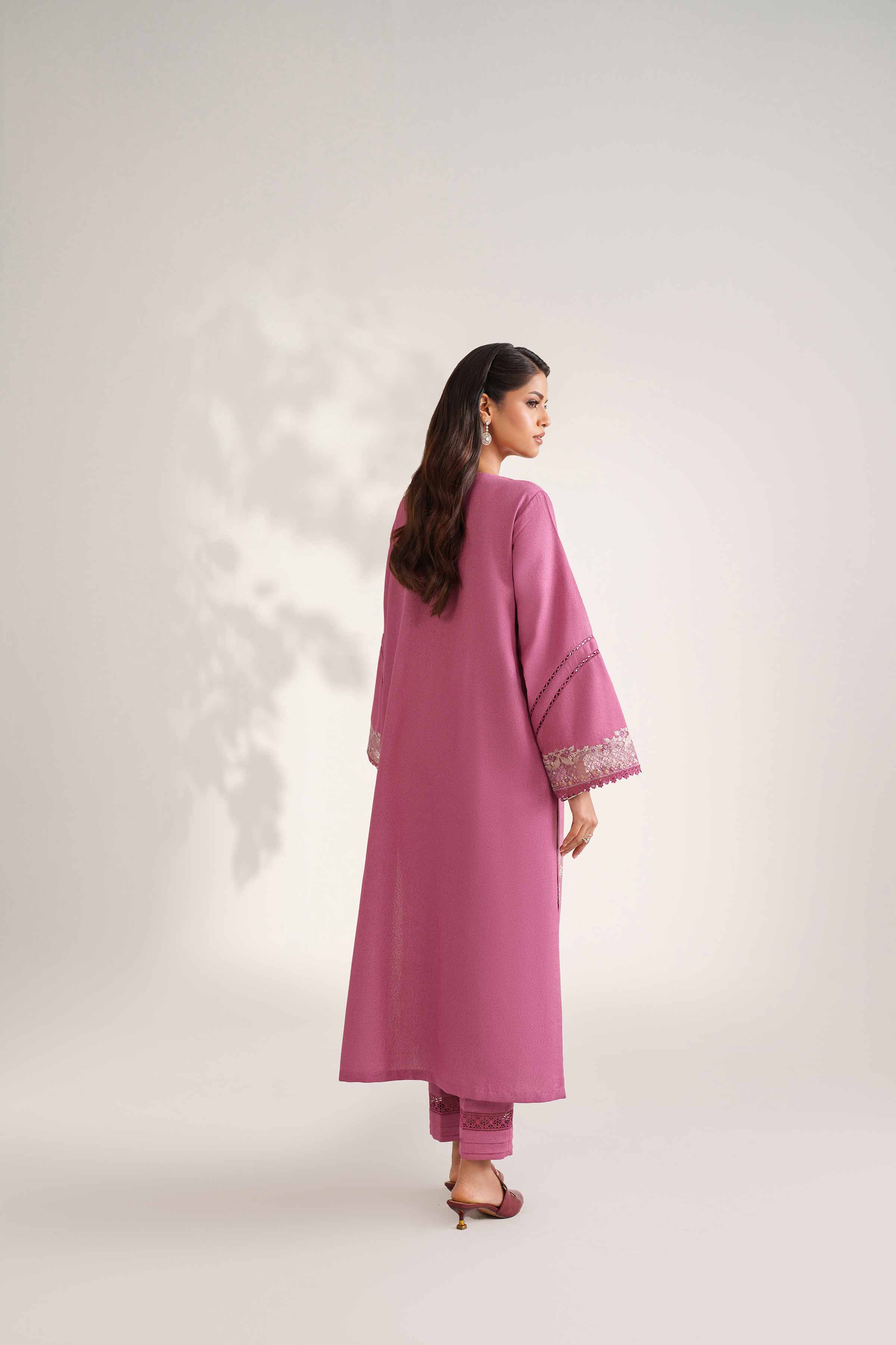 NISHATUAE - Pink Embroidered Karandi 2-piece Unstitched Dress