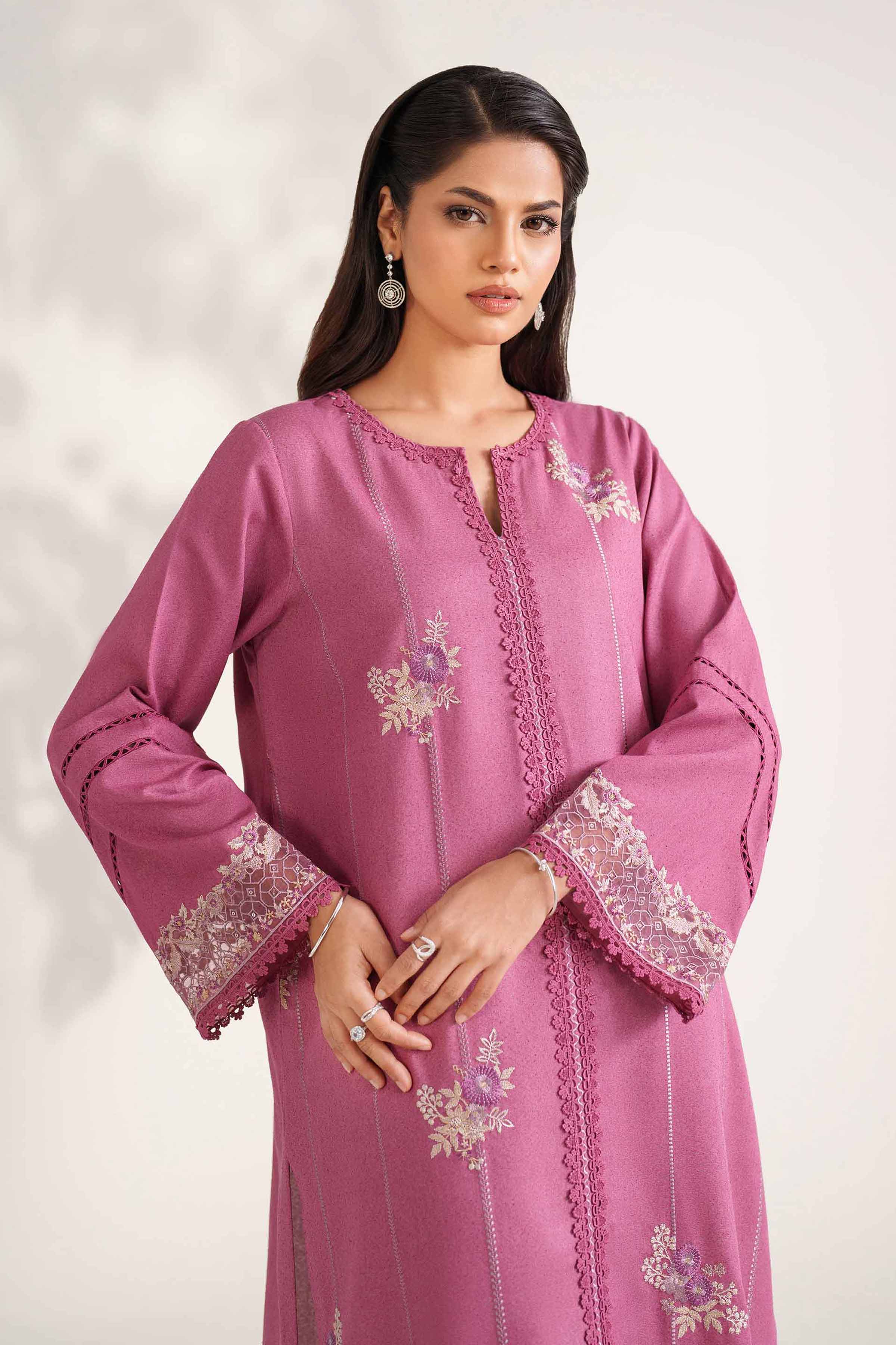 NISHATUAE - Pink Embroidered Karandi 2-piece Unstitched Dress