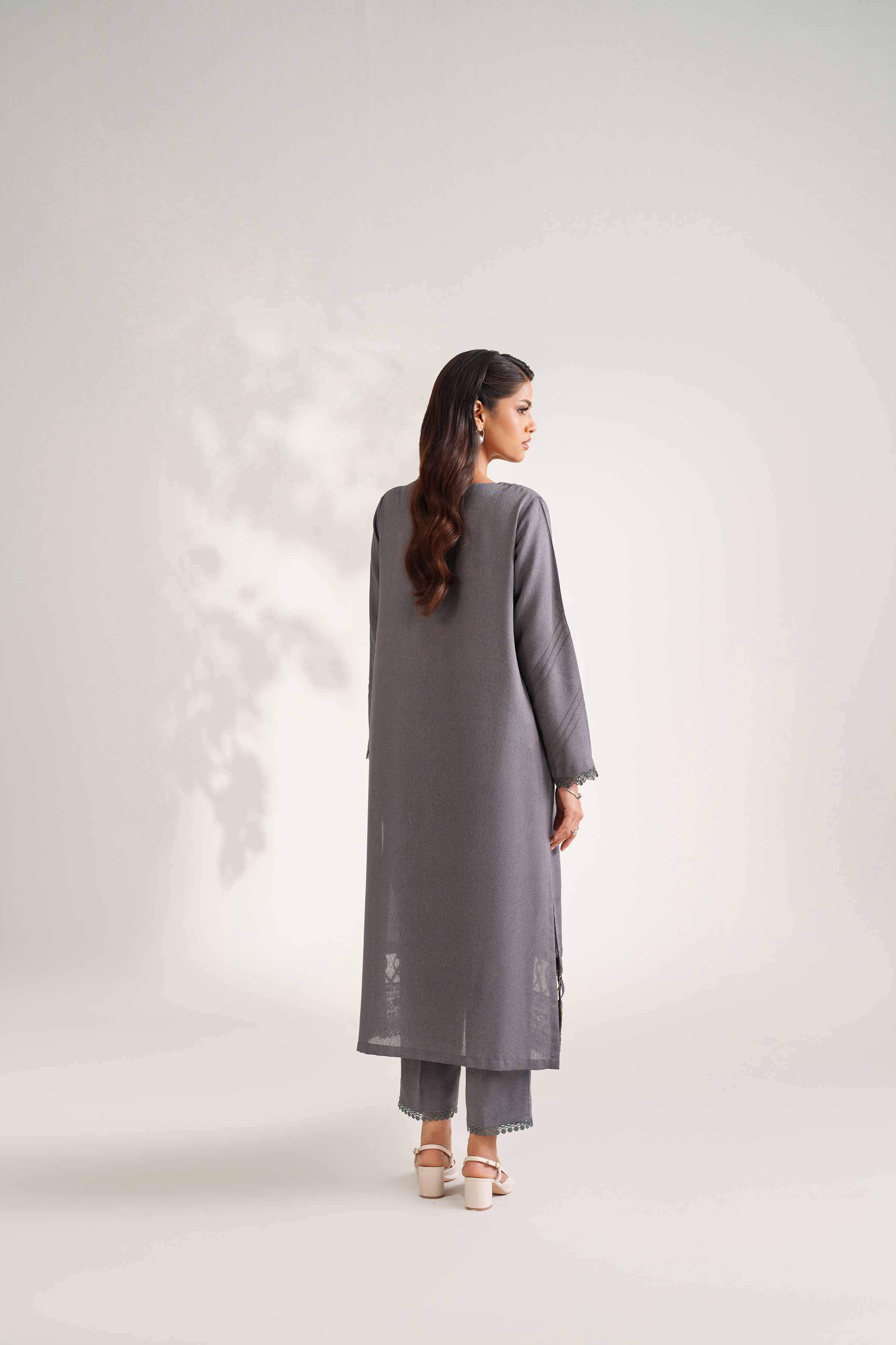 NISHATUAE - Grey Embroidered Karandi 2-piece Unstitched Dress