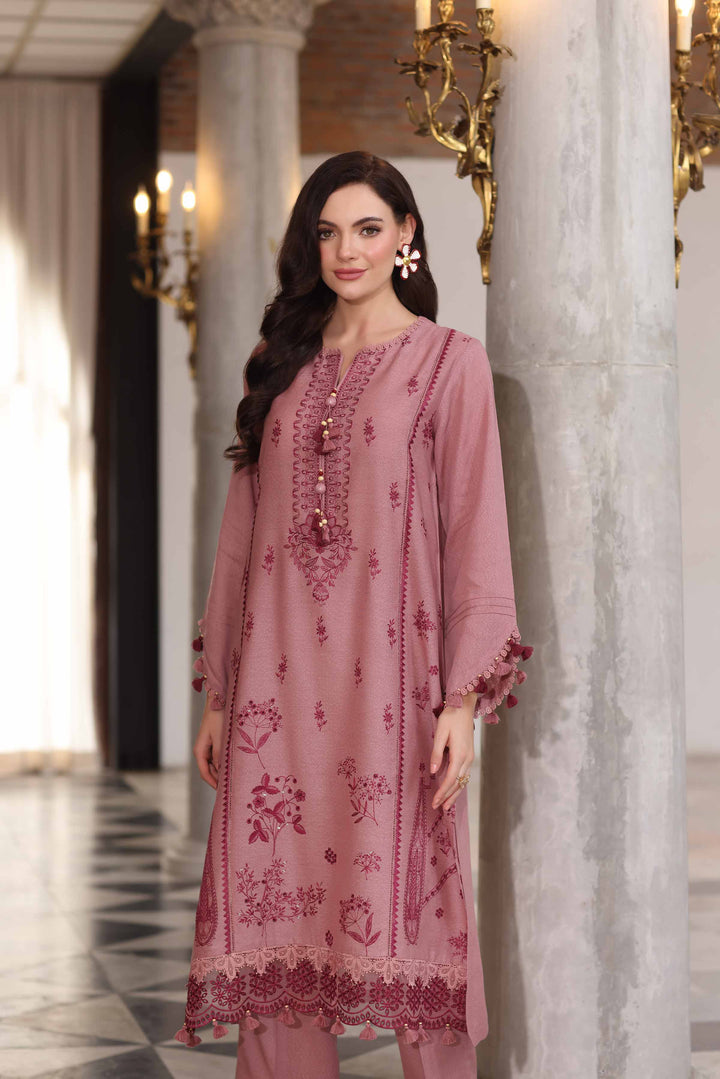NISHATUAE - Pink Embroidered Karandi 2-piece Unstitched Dress