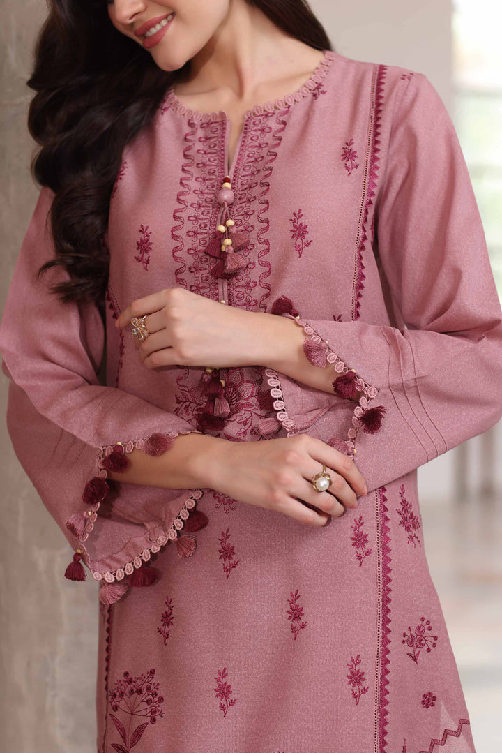 NISHATUAE - Pink Embroidered Karandi 2-piece Unstitched Dress