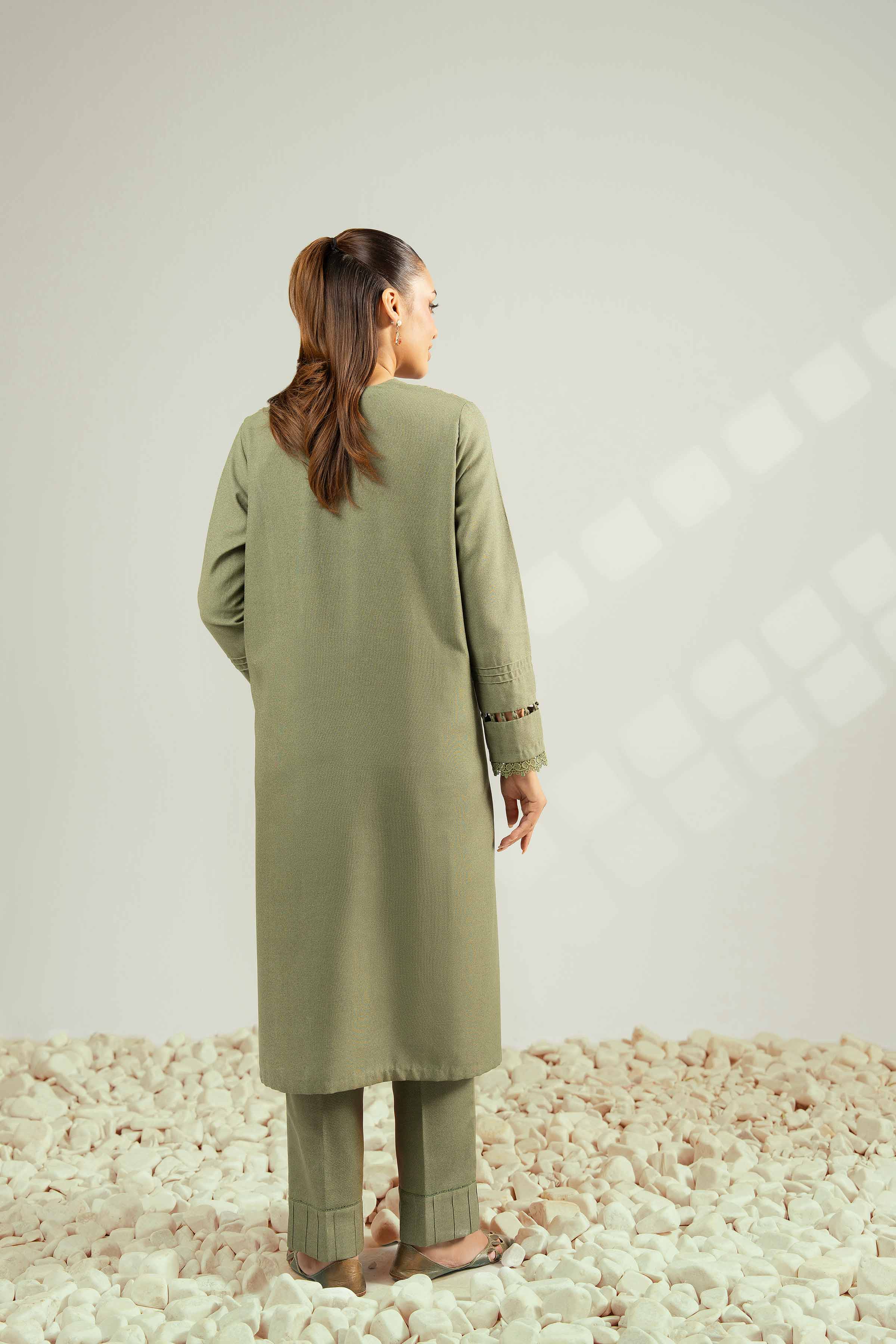 NISHATUAE - Green Embroidered Karandi 2-piece Unstitched Dress