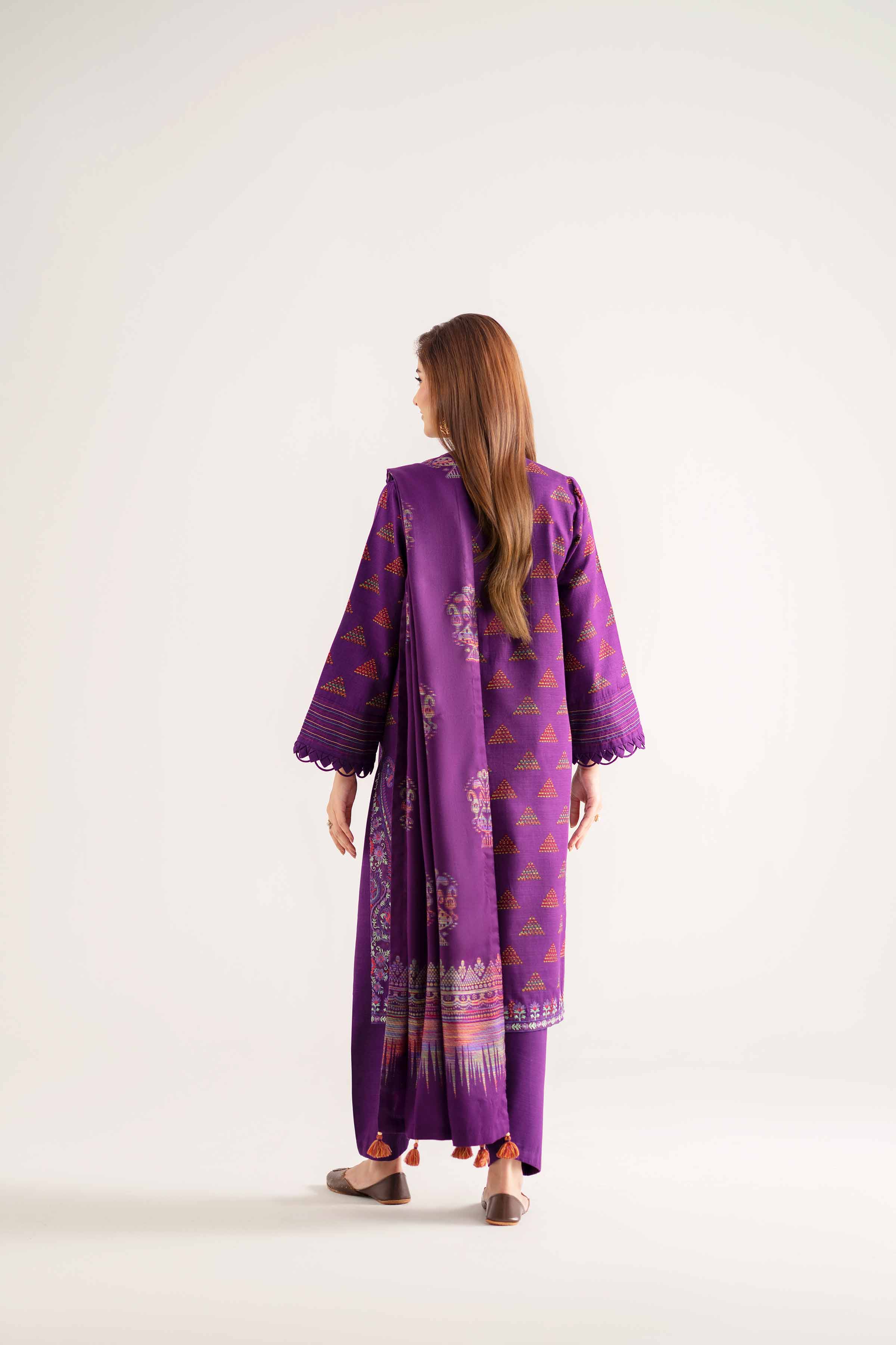 NISHATUAE - Purple Embroidered Khaddar 3-piece Unstitched Suit