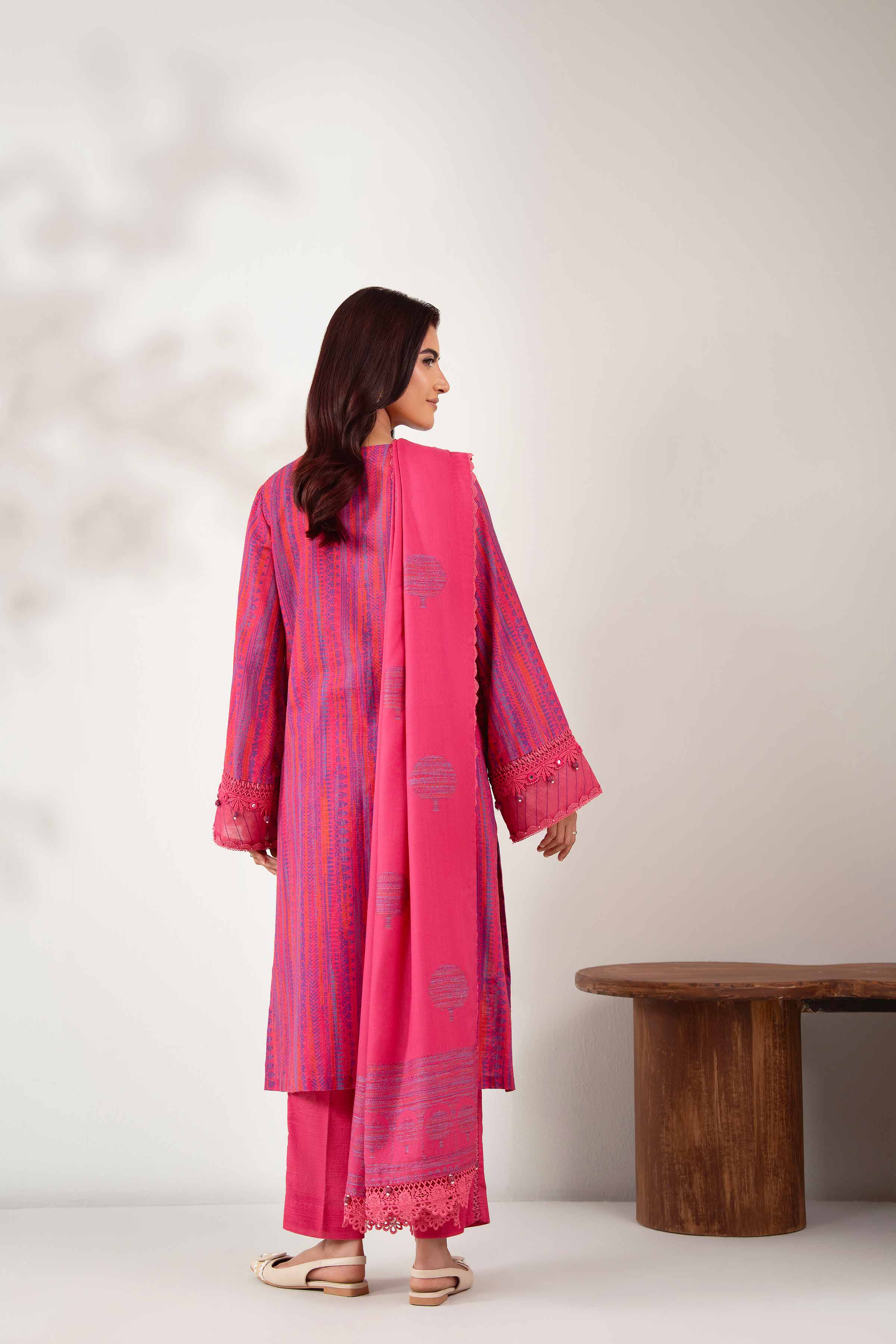 NISHATUAE - Pink Embroidered Khaddar 3-piece Unstitched Suit