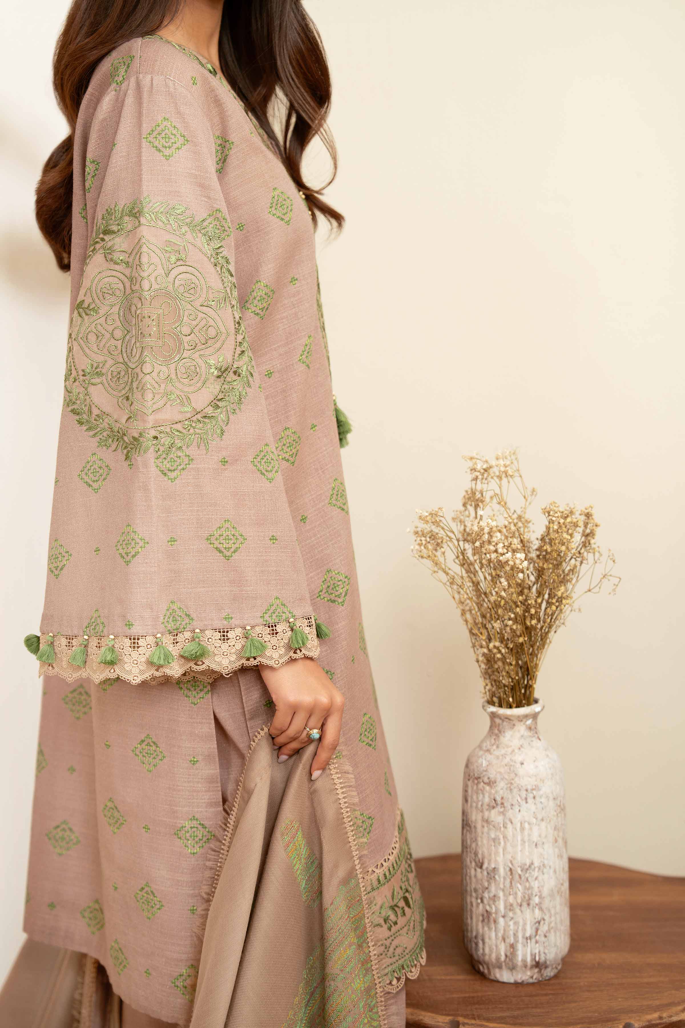 NISHATUAE - Brown Embroidered Khaddar 3-piece Unstitched Suit