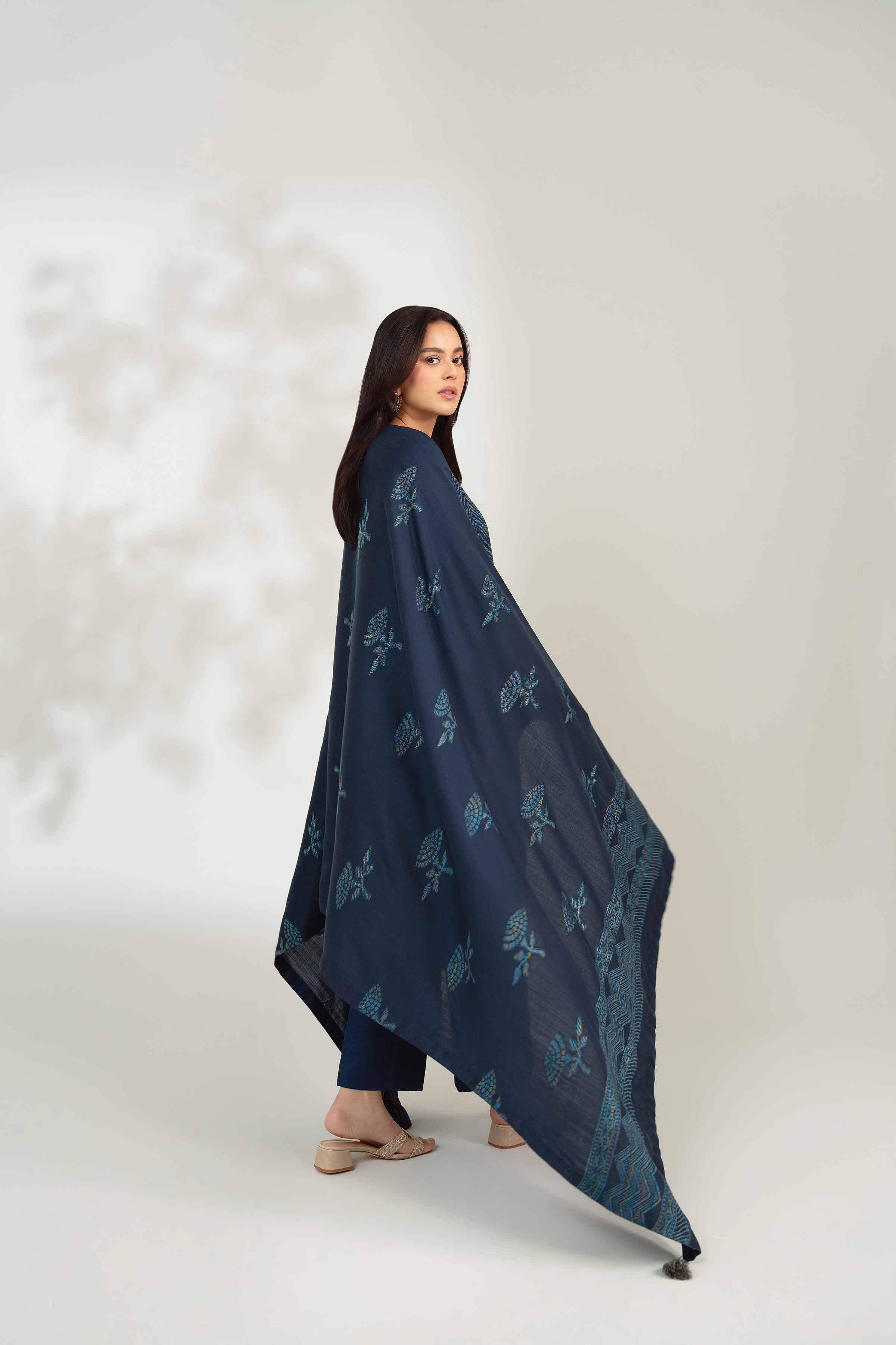 NISHATUAE - Blue Embroidered Khaddar 3-piece Unstitched Suit