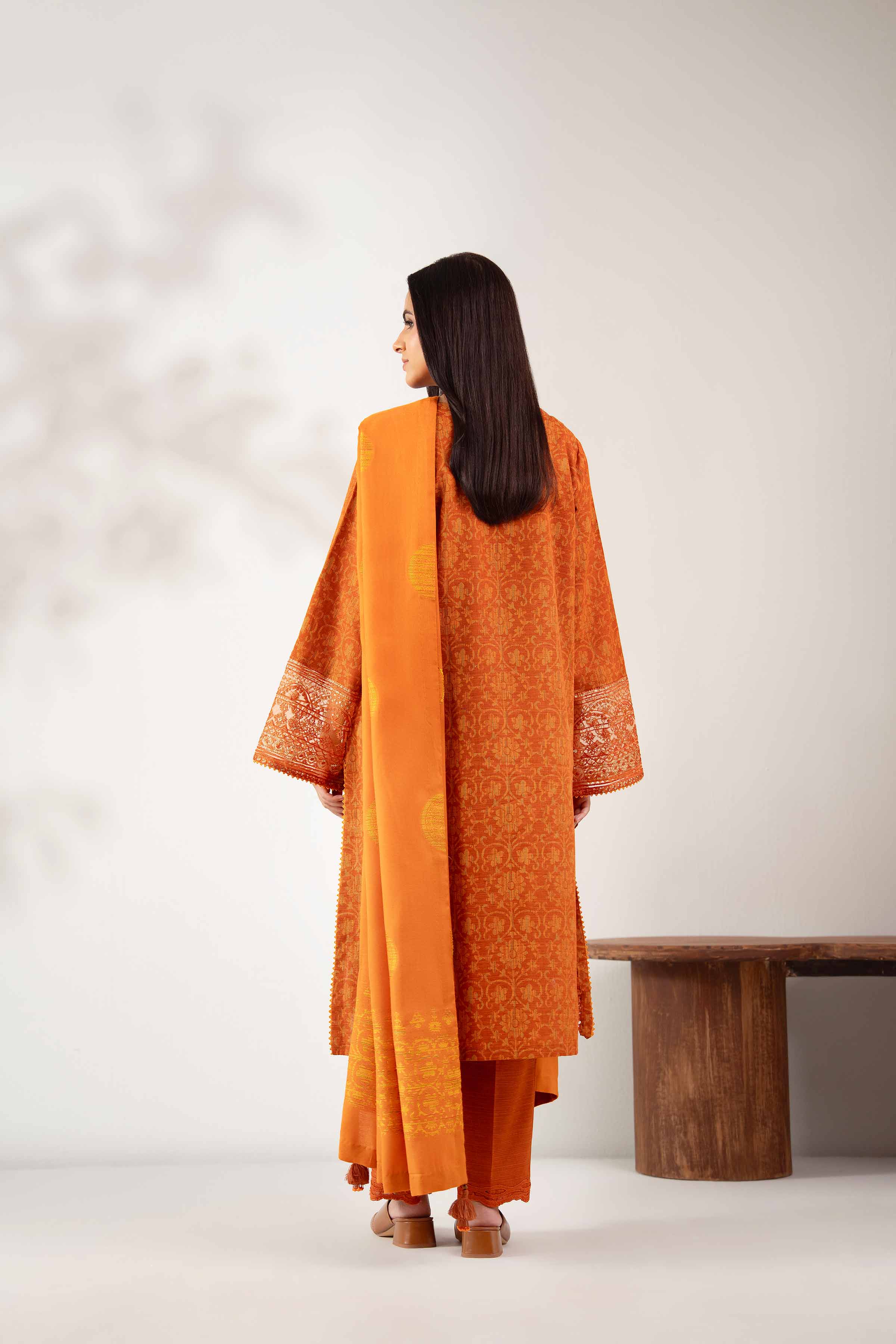 NISHATUAE - Rust Embroidered Khaddar 3-piece Unstitched Suit