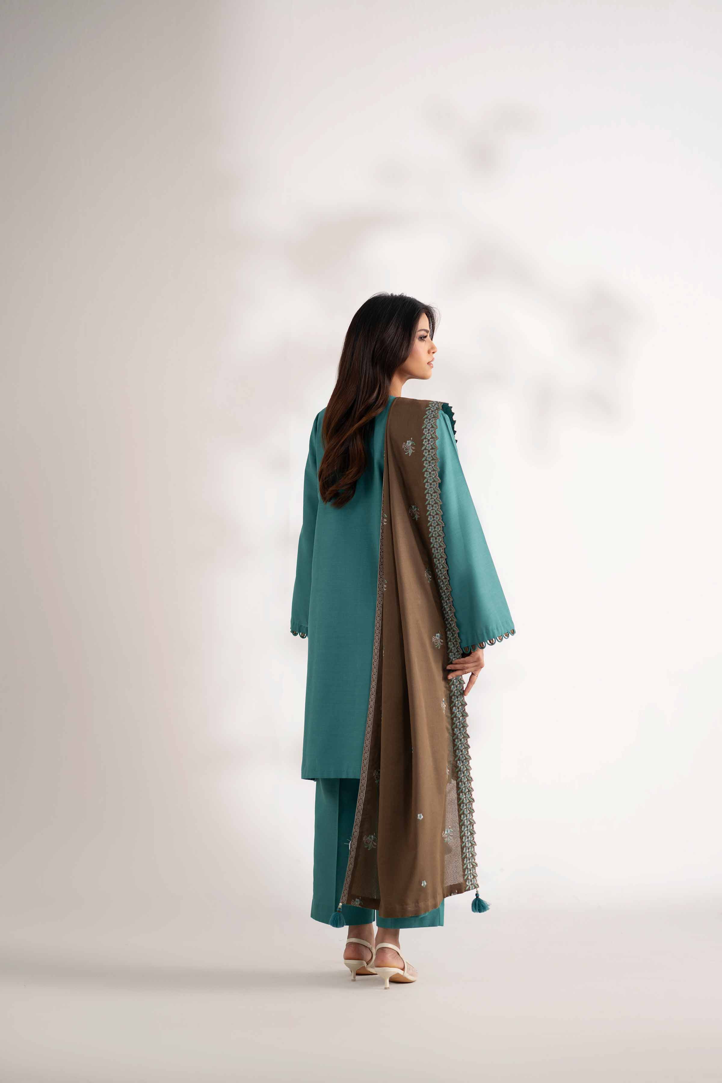 NISHATUAE - Green Embroidered Khaddar 3-piece Unstitched Suit