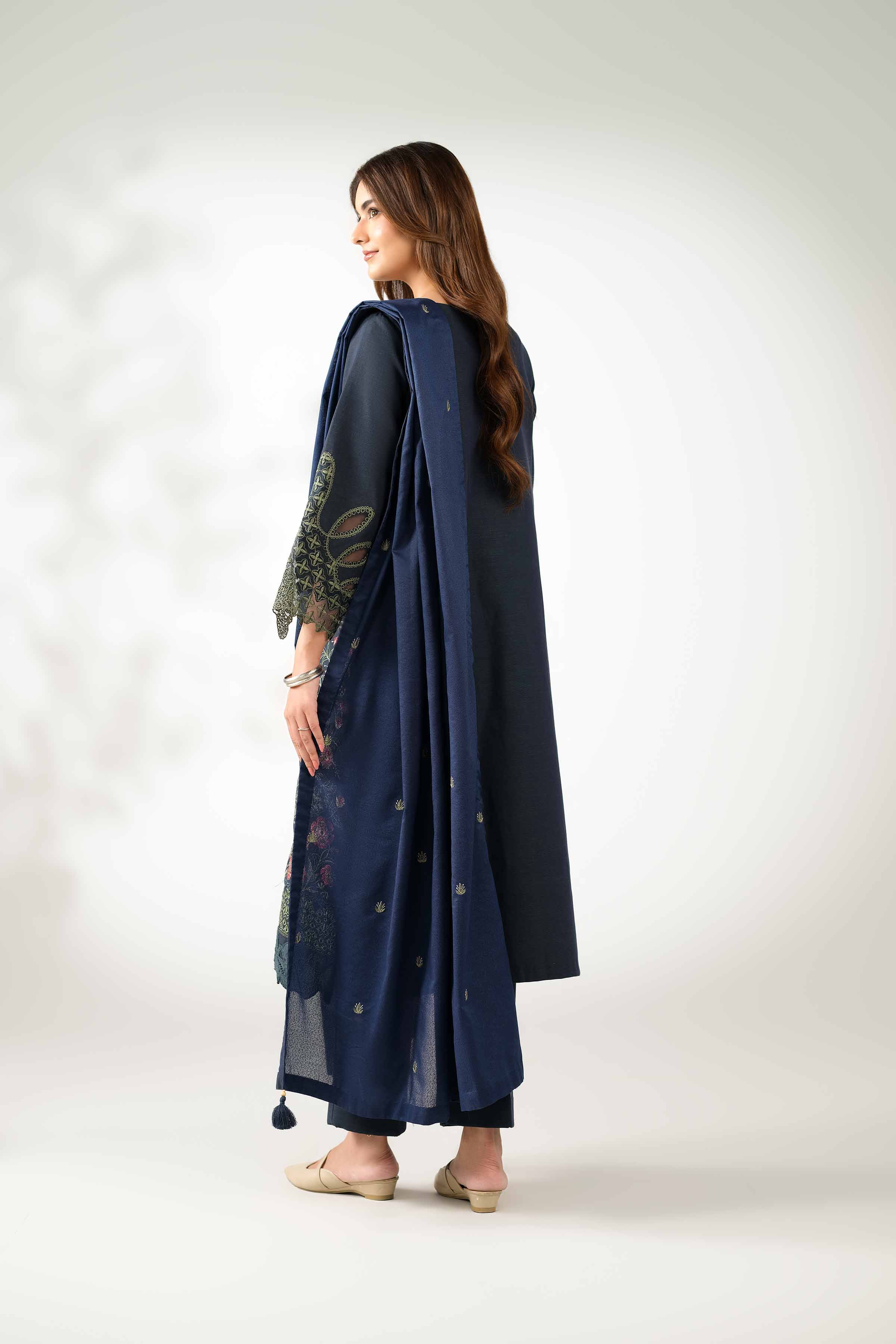 NISHATUAE - Blue Embroidered Khaddar 3-piece Unstitched Suit