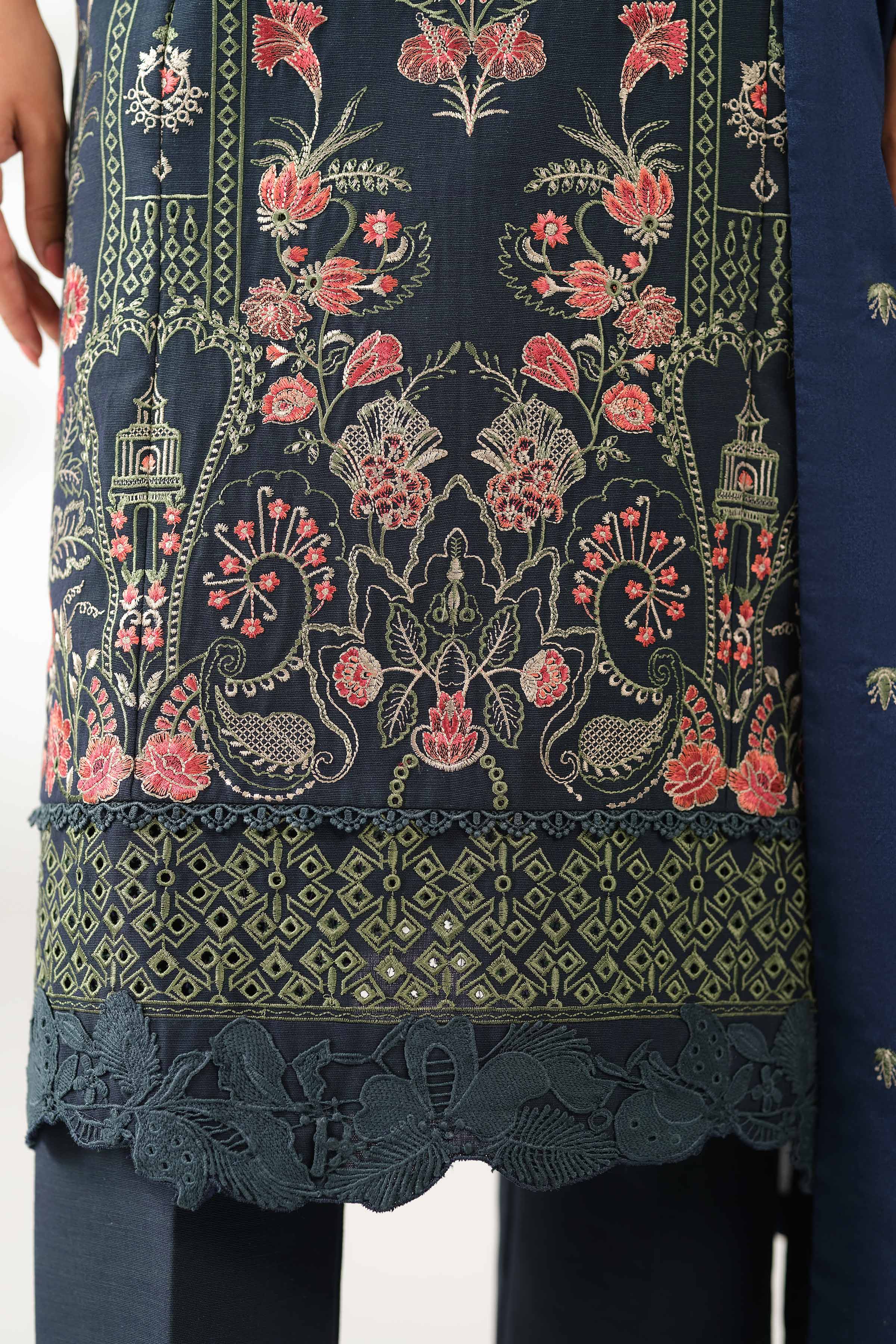 NISHATUAE - Blue Embroidered Khaddar 3-piece Unstitched Suit
