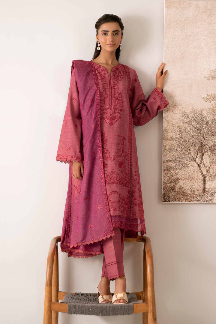 NISHATUAE - Pink Embroidered Khaddar 3-piece Unstitched Suit