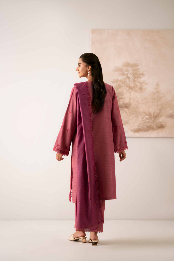 NISHATUAE - Pink Embroidered Khaddar 3-piece Unstitched Suit