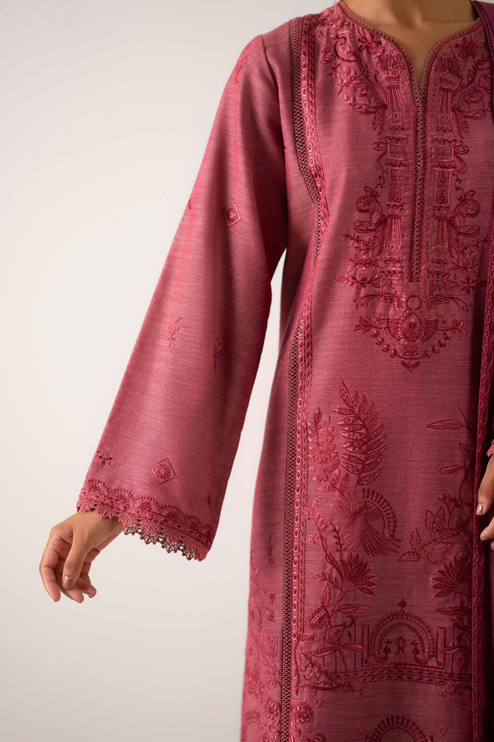 NISHATUAE - Pink Embroidered Khaddar 3-piece Unstitched Suit
