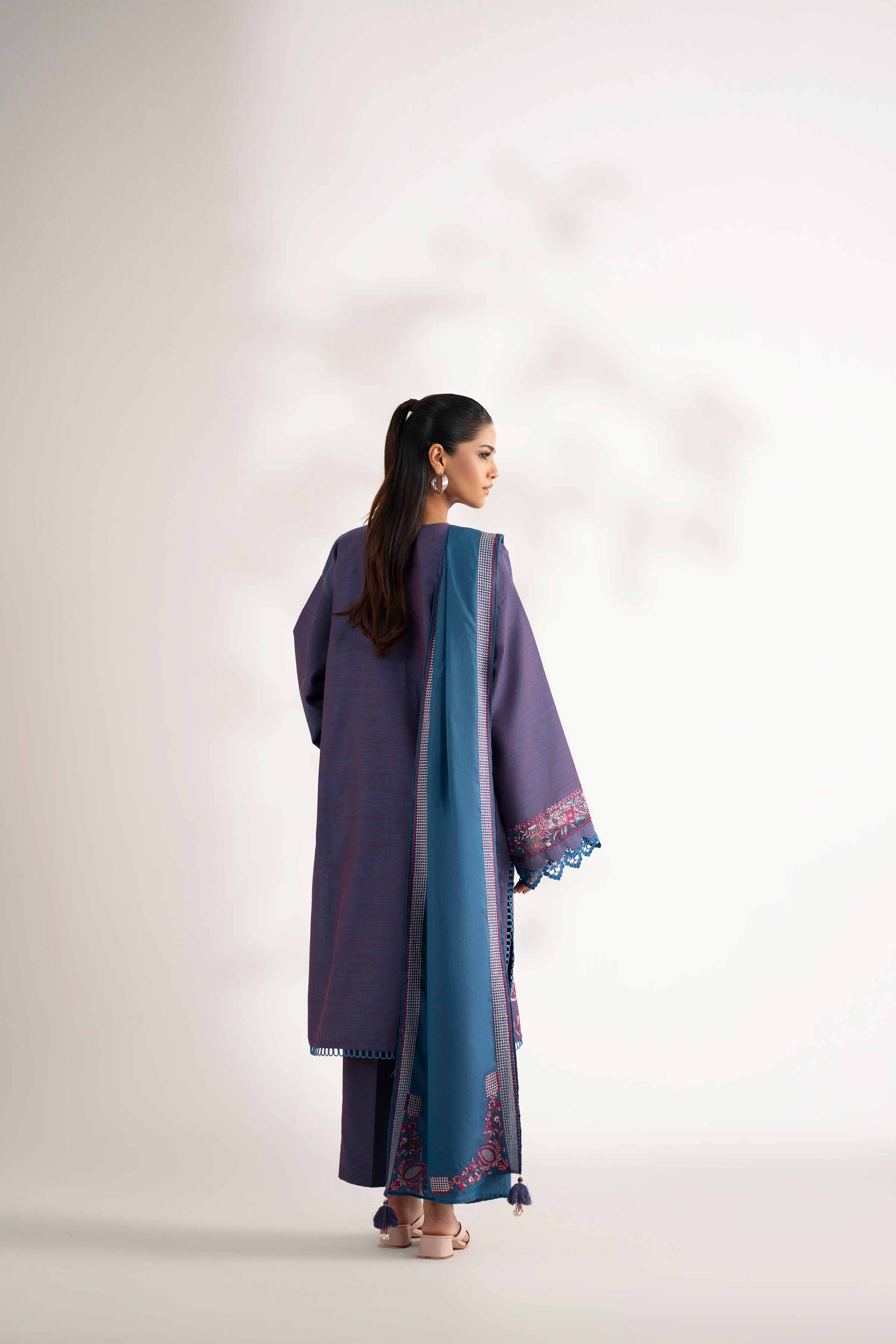 NISHATUAE - Blue Embroidered Khaddar 3-piece Unstitched Suit