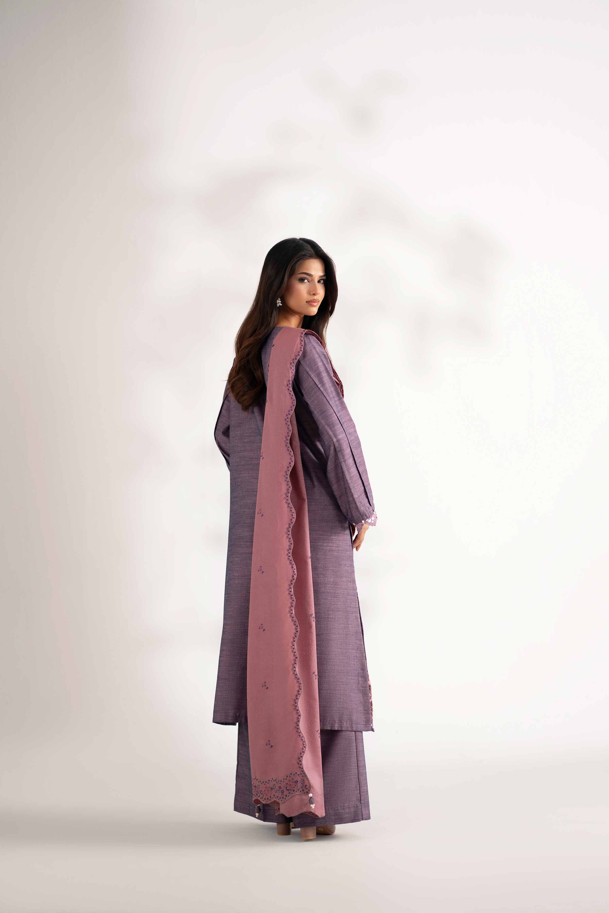 NISHATUAE - Pink Embroidered Khaddar 3-piece Unstitched Suit