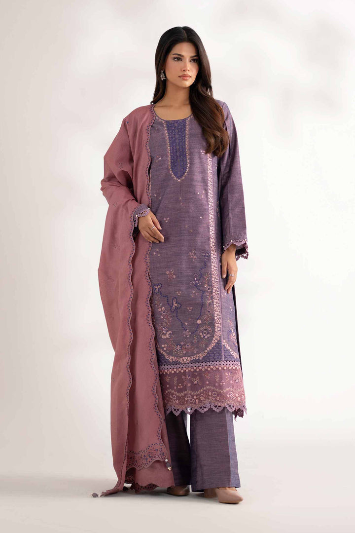 NISHATUAE - Pink Embroidered Khaddar 3-piece Unstitched Suit