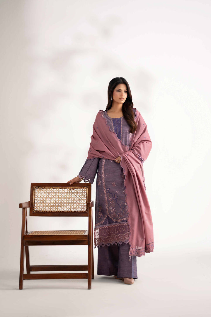NISHATUAE - Pink Embroidered Khaddar 3-piece Unstitched Suit