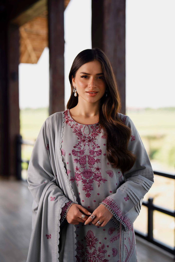 NISHATUAE - Grey Embroidered Khaddar 3-piece Unstitched Suit