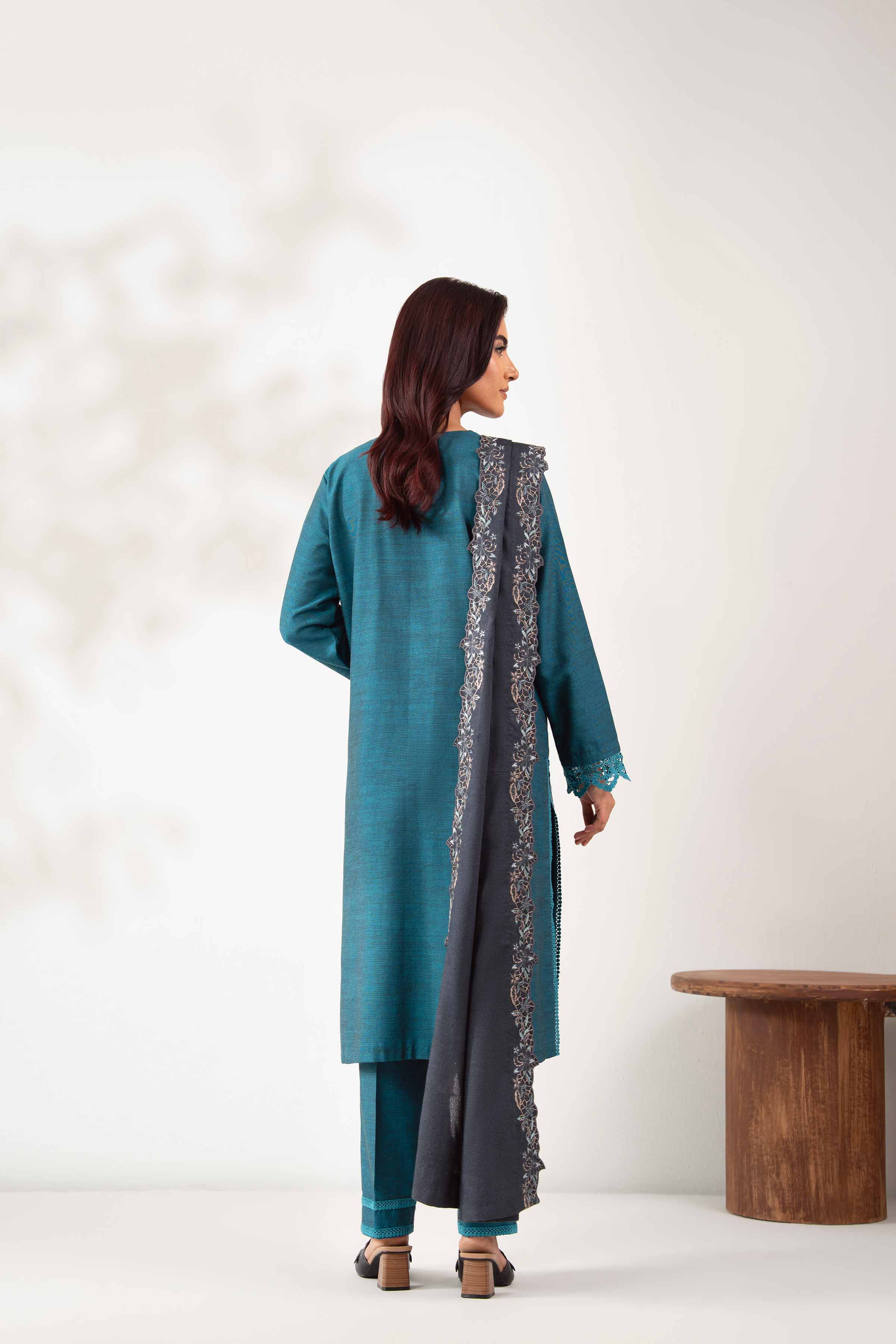 NISHATUAE - Blue Embroidered Khaddar 3-piece Unstitched Suit