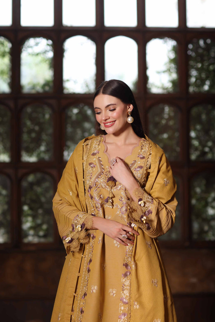 NISHATUAE - Gold Embroidered Khaddar 3-piece Unstitched Suit