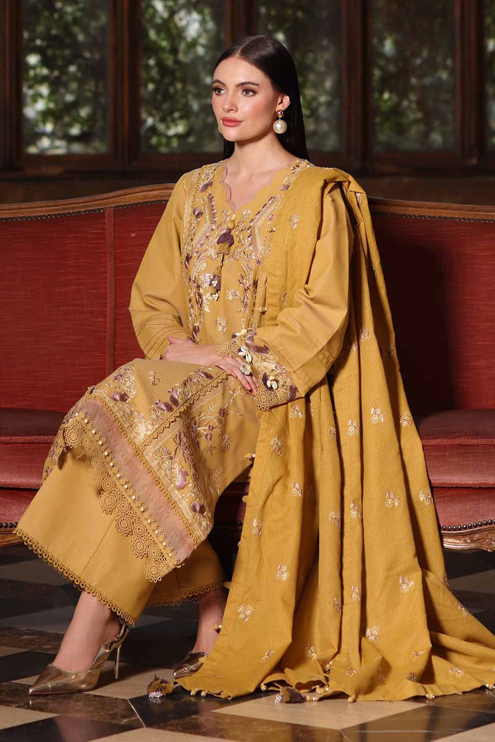 NISHATUAE - Gold Embroidered Khaddar 3-piece Unstitched Suit