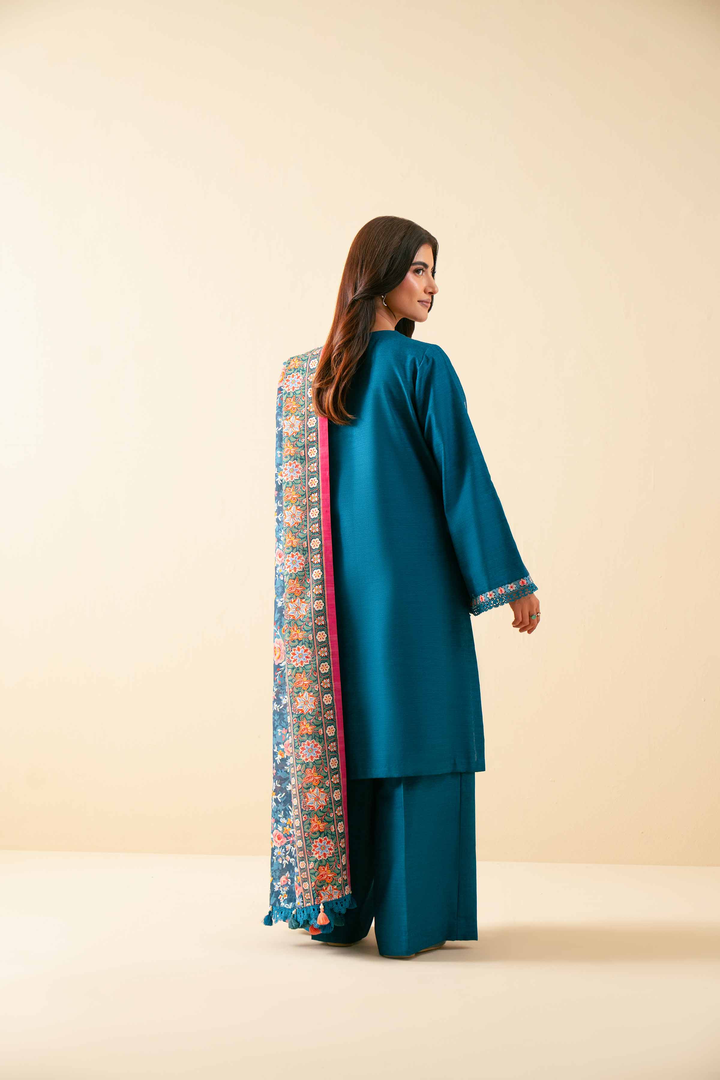 NISHATUAE - Blue Embroidered Khaddar 3-piece Unstitched Suit