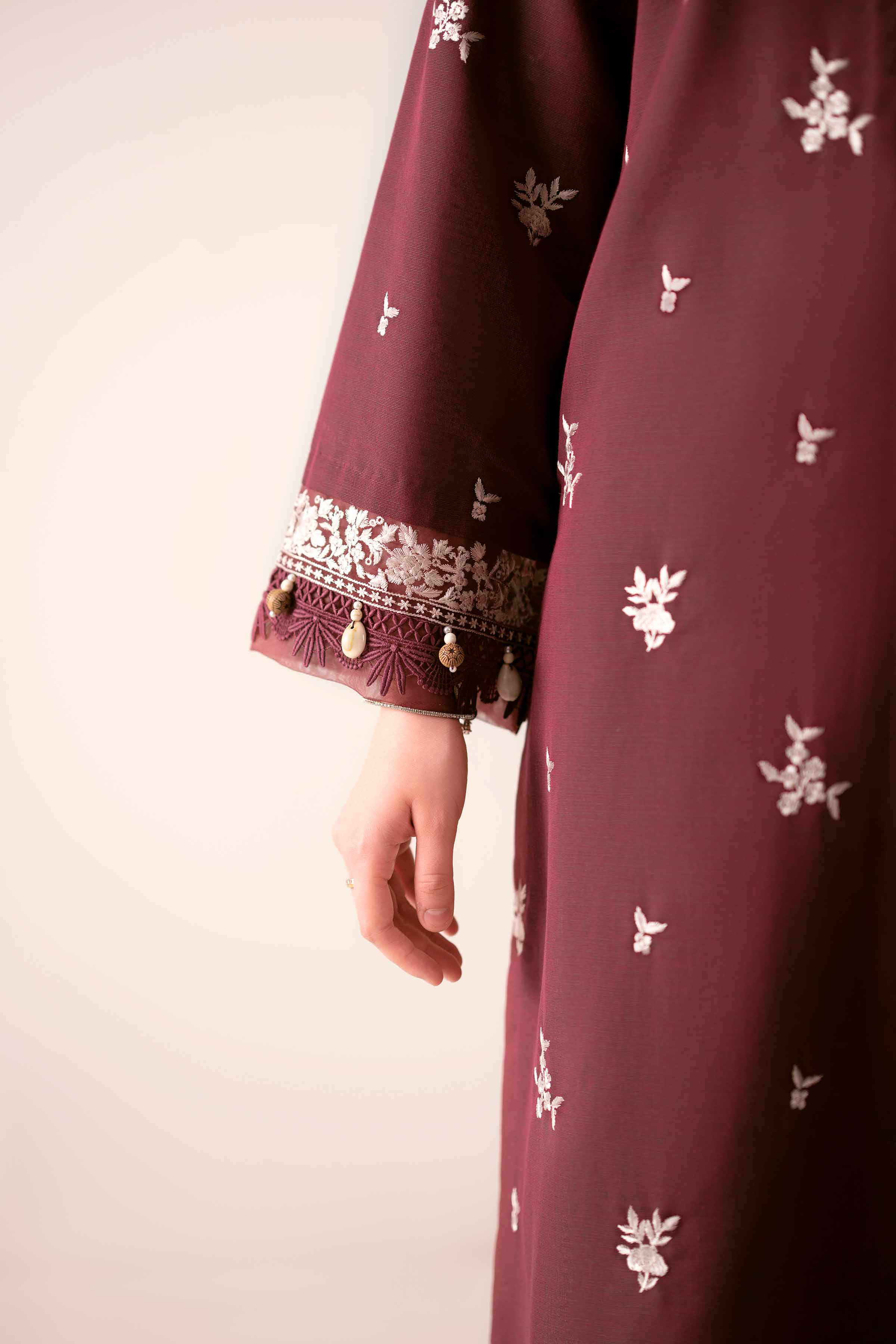 NISHATUAE - Maroon Embroidered Khaddar 3-piece Unstitched Suit