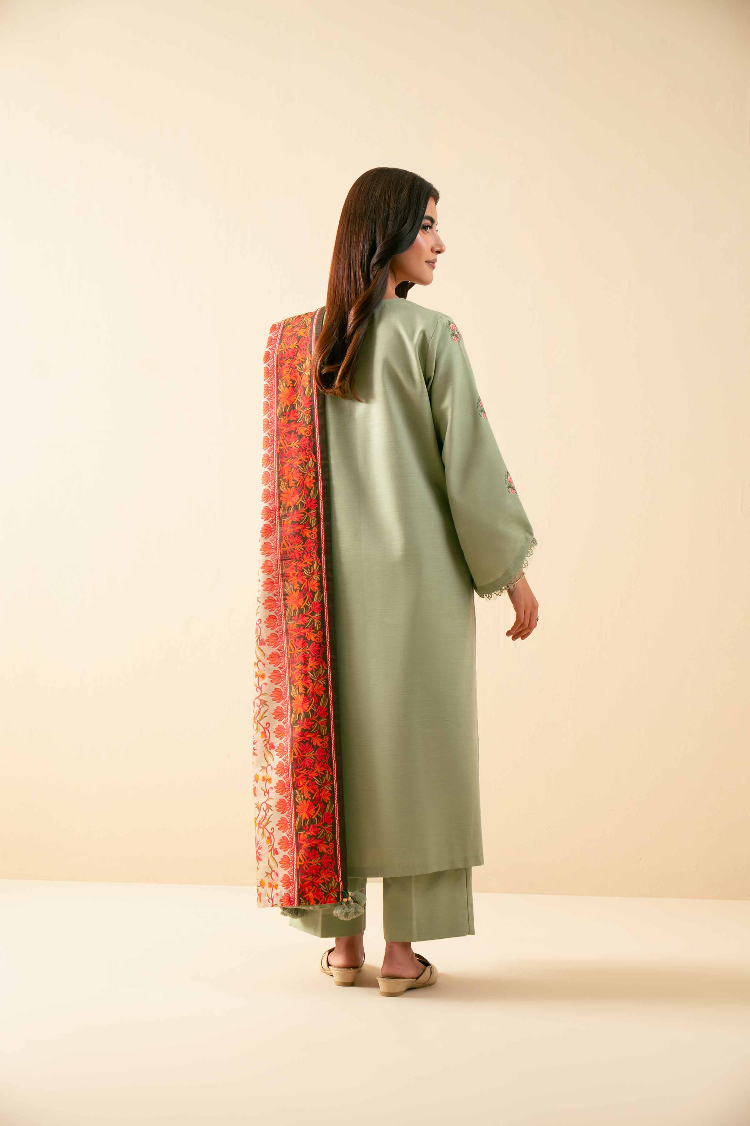 NISHATUAE - Green Embroidered Khaddar 3-piece Unstitched Suit