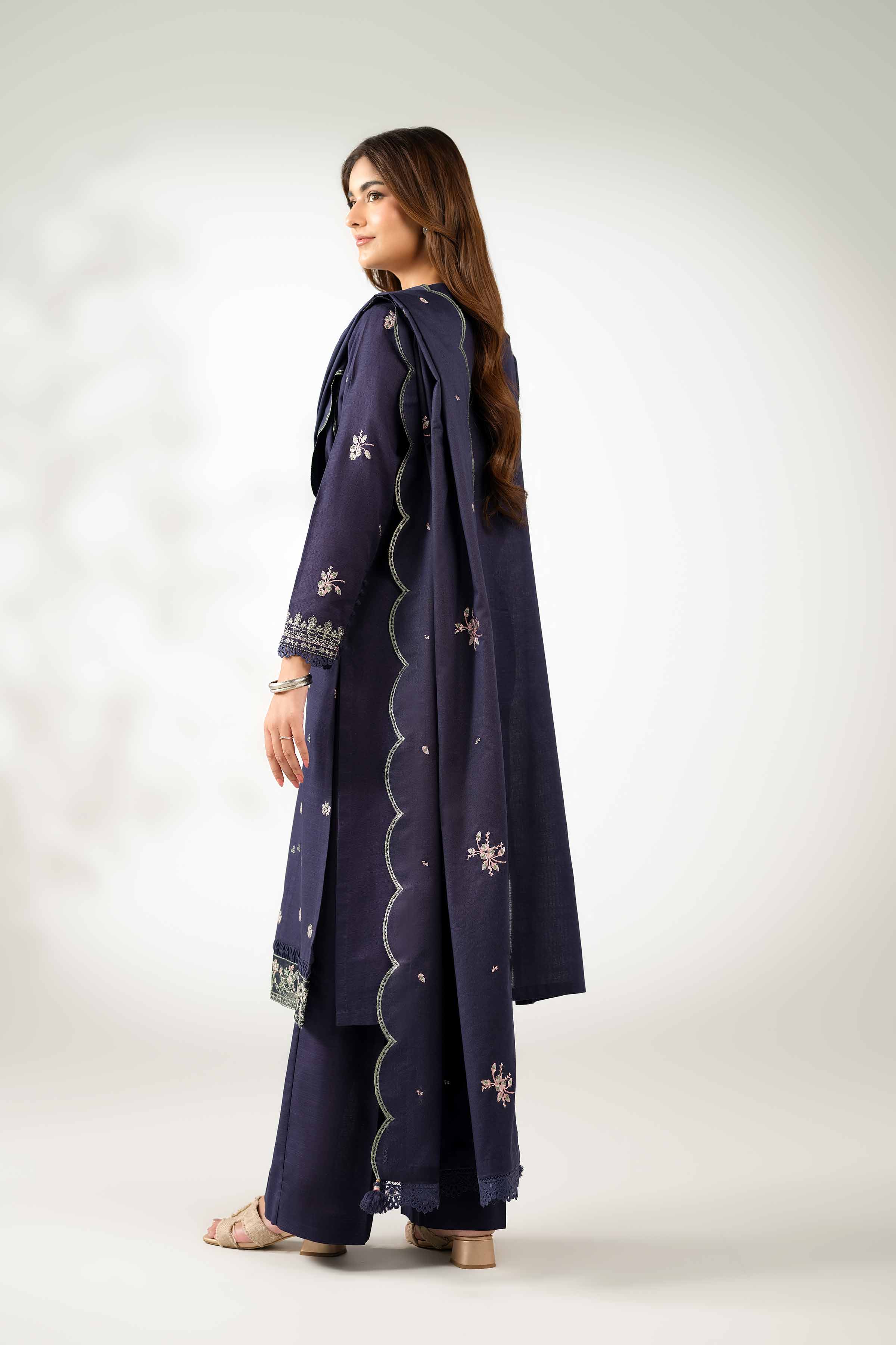 NISHATUAE - Blue Embroidered Khaddar 3-piece Unstitched Suit