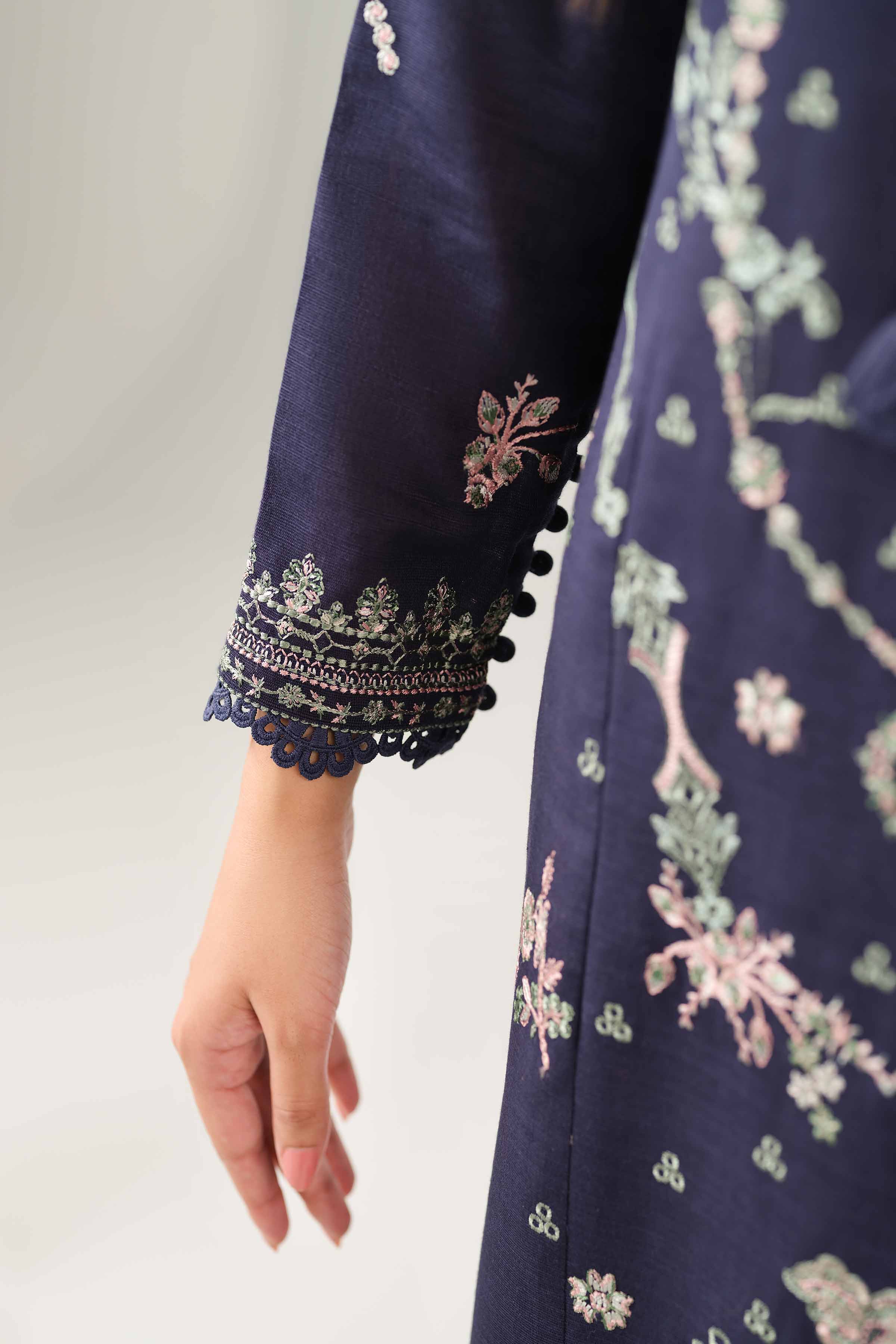 NISHATUAE - Blue Embroidered Khaddar 3-piece Unstitched Suit