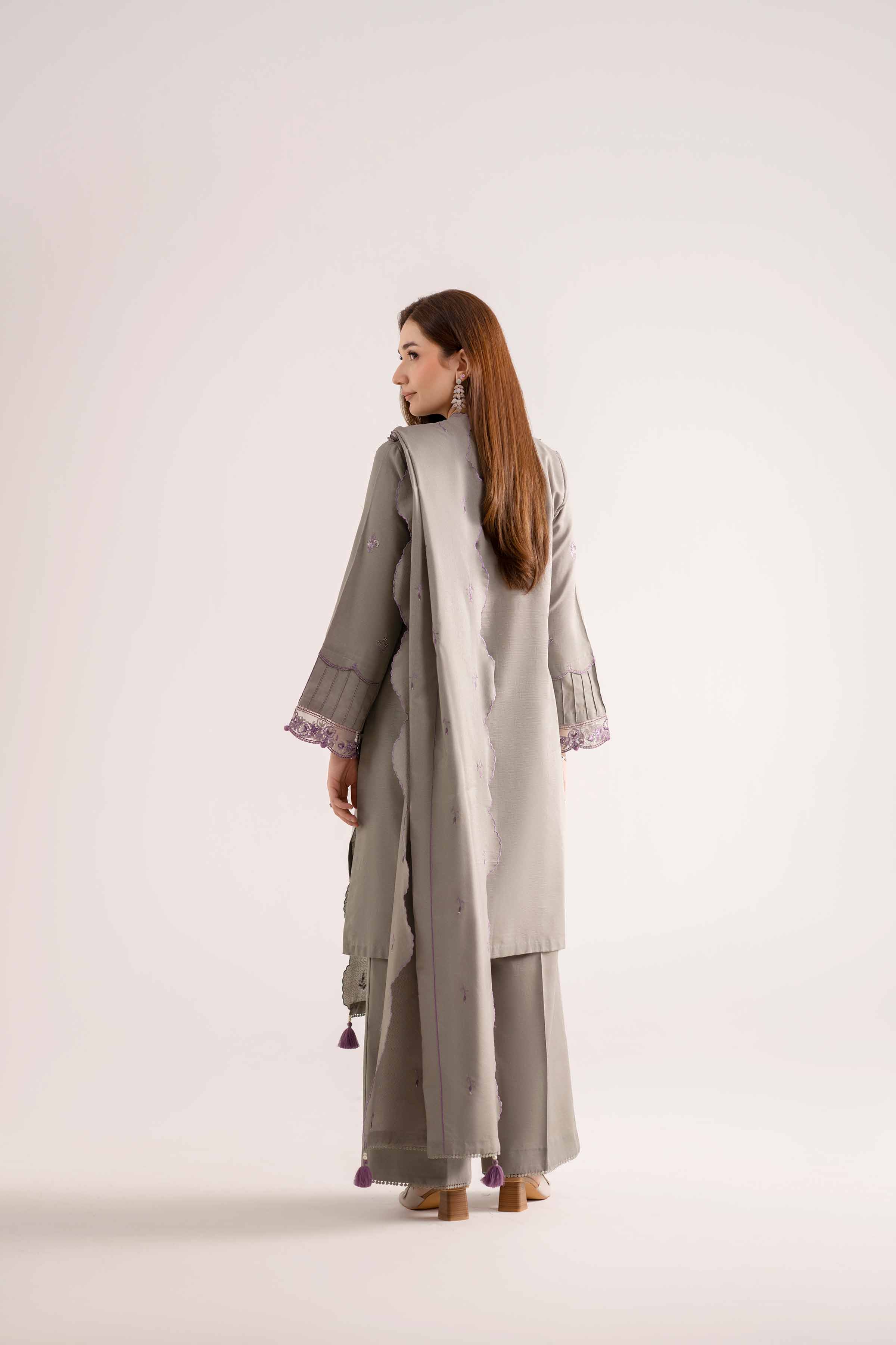 NISHATUAE - Grey Embroidered Khaddar 3-piece Unstitched Suit