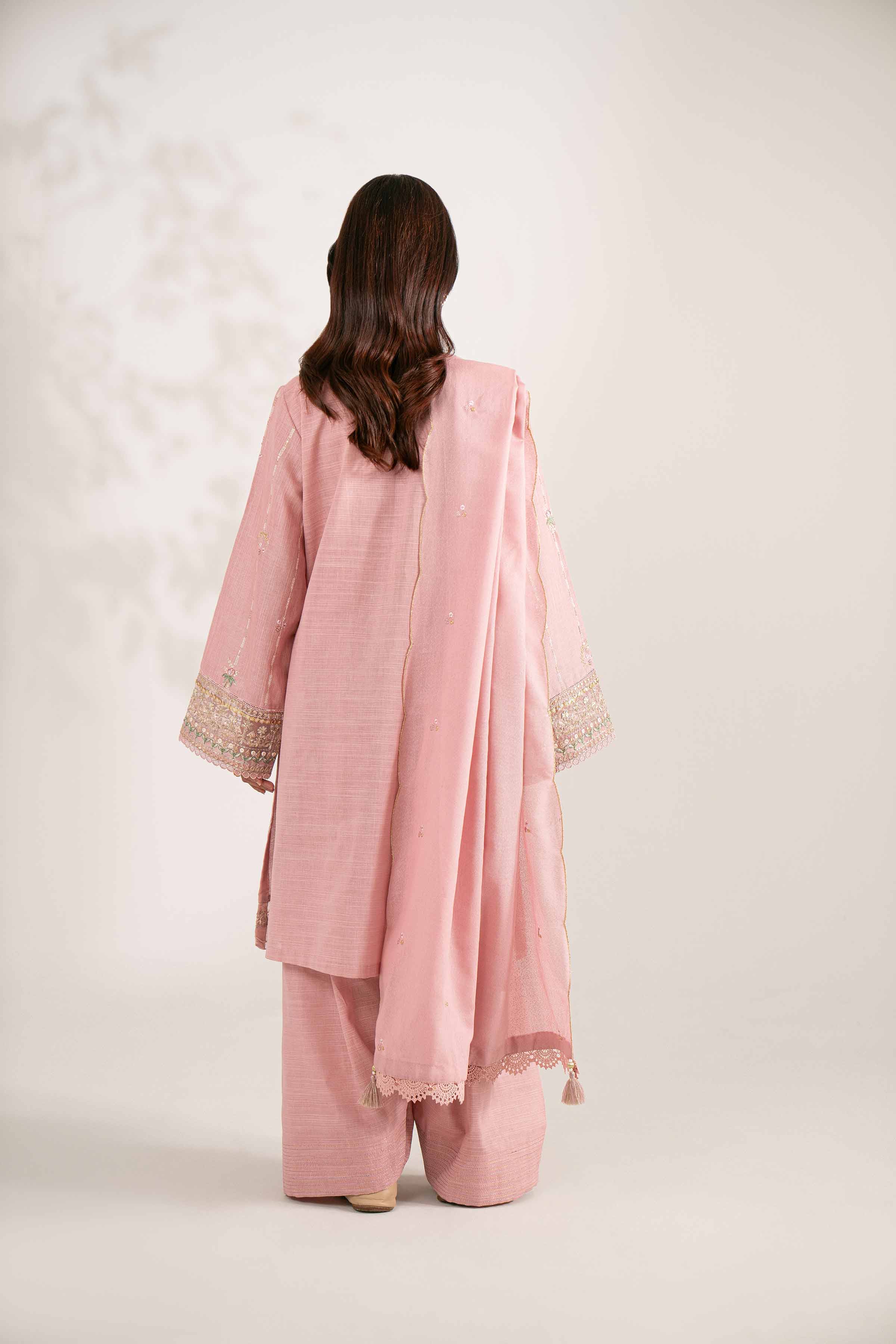 NISHATUAE - Pink Embroidered Khaddar 3-piece Unstitched Suit