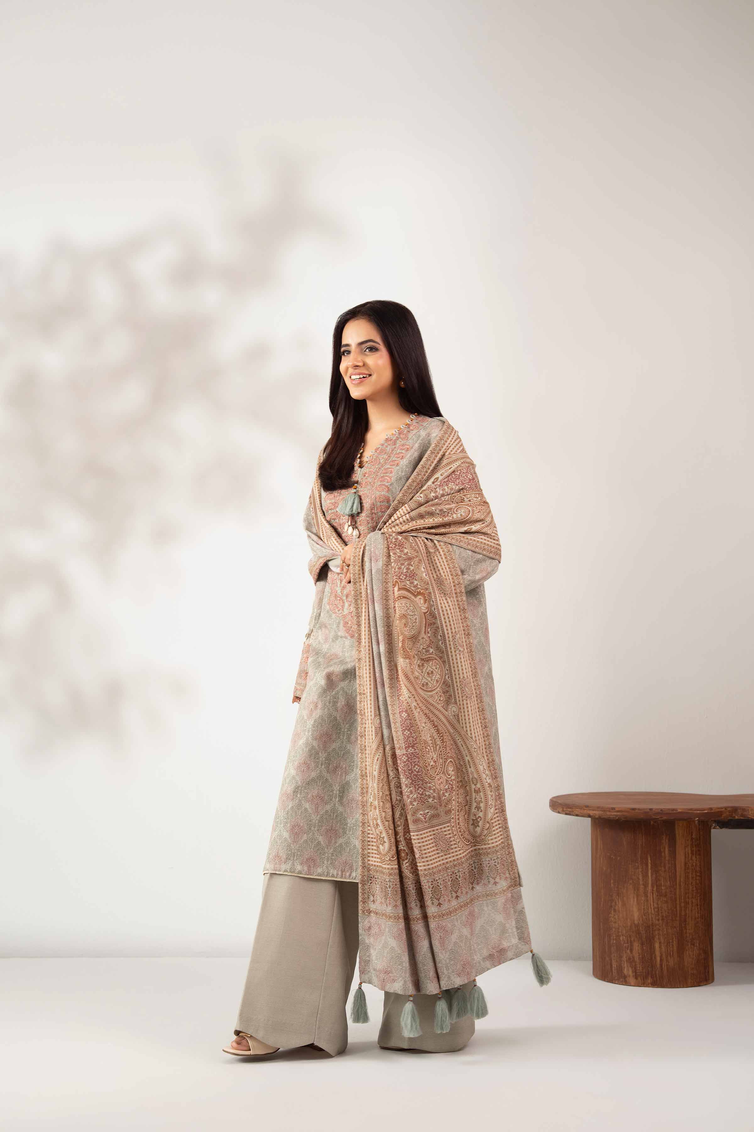 NISHATUAE - Green Embroidered Khaddar 3-piece Unstitched Suit