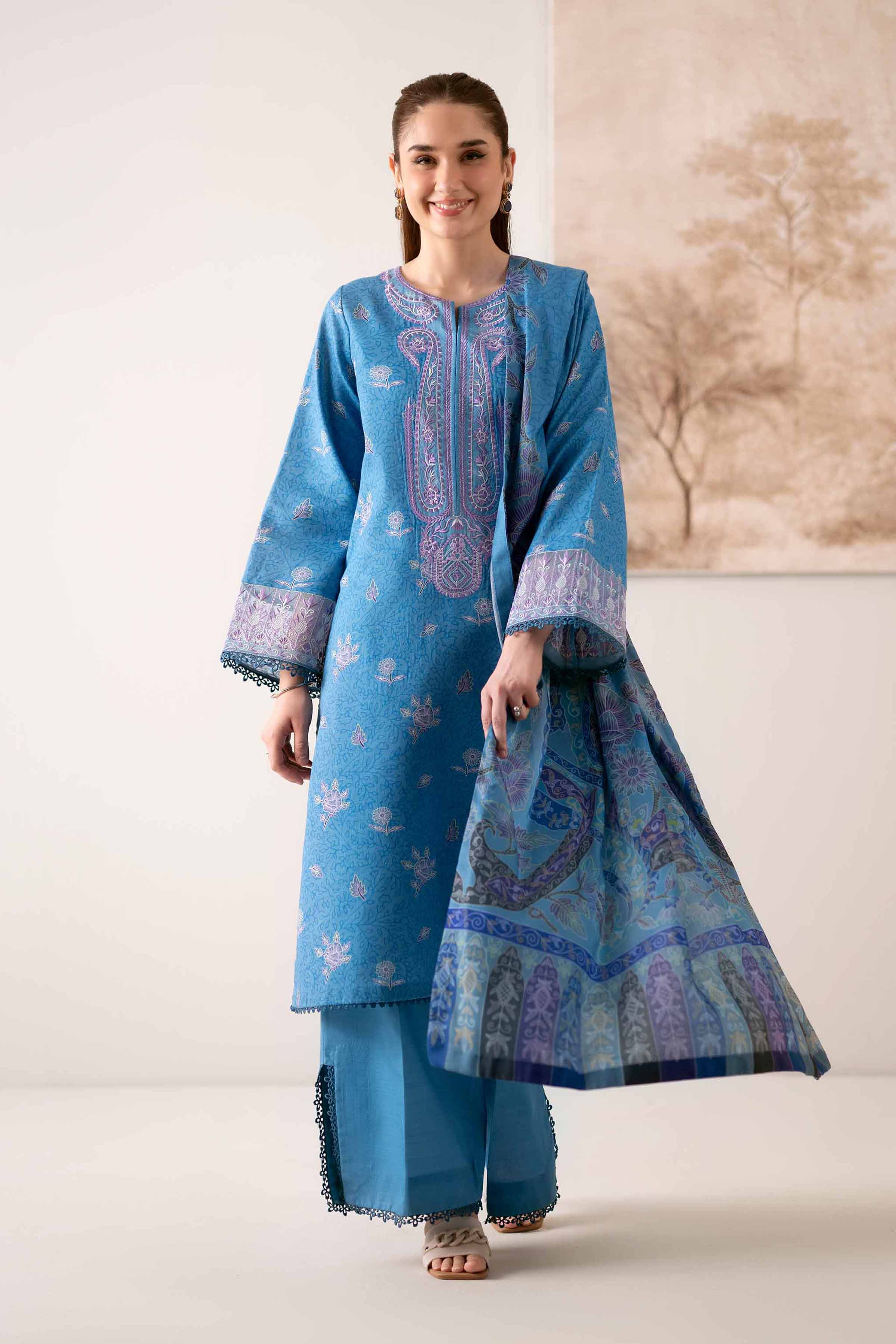 NISHATUAE - Blue Embroidered Khaddar 3-piece Unstitched Suit