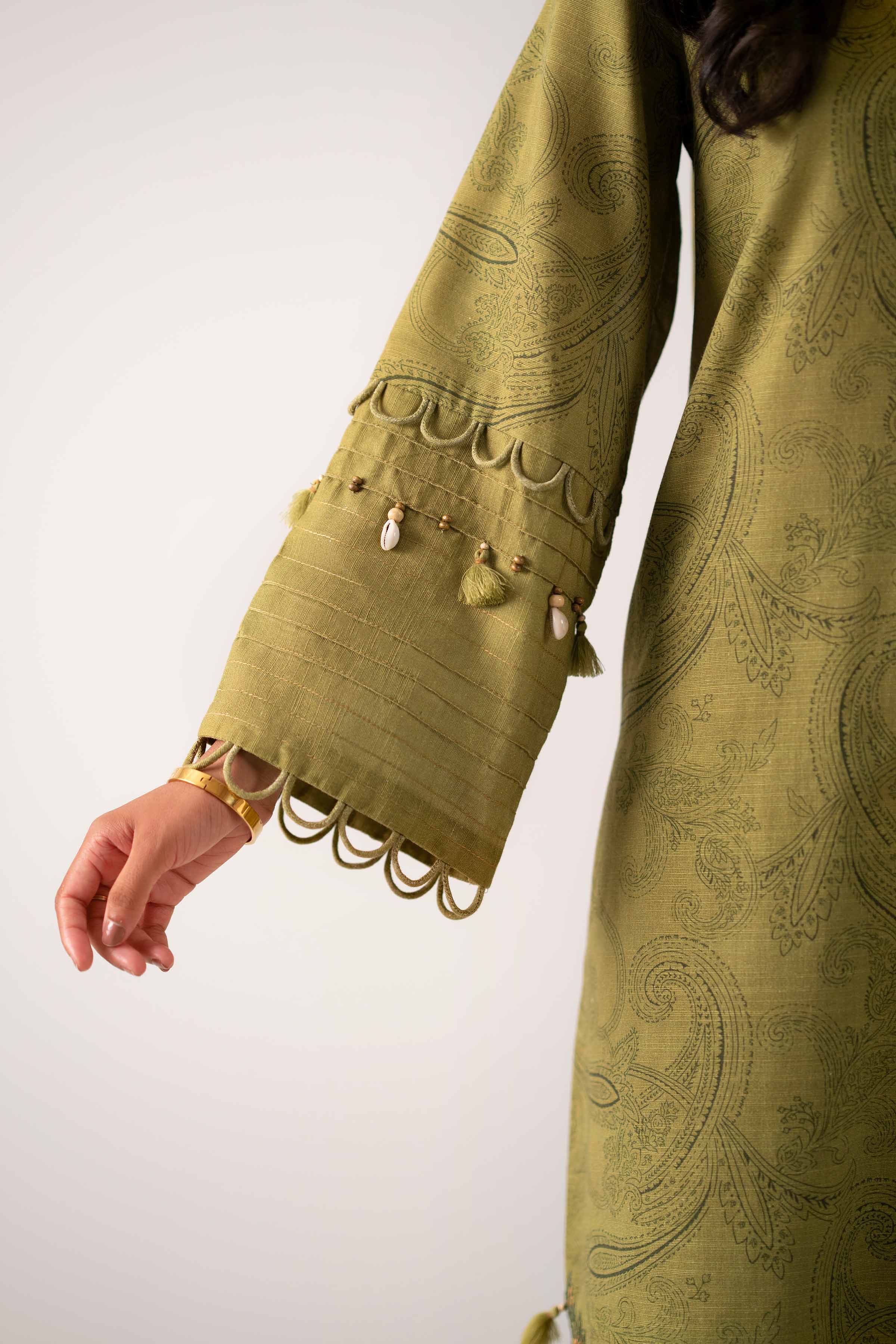 NISHATUAE - Green Embroidered Khaddar 3-piece Unstitched Suit