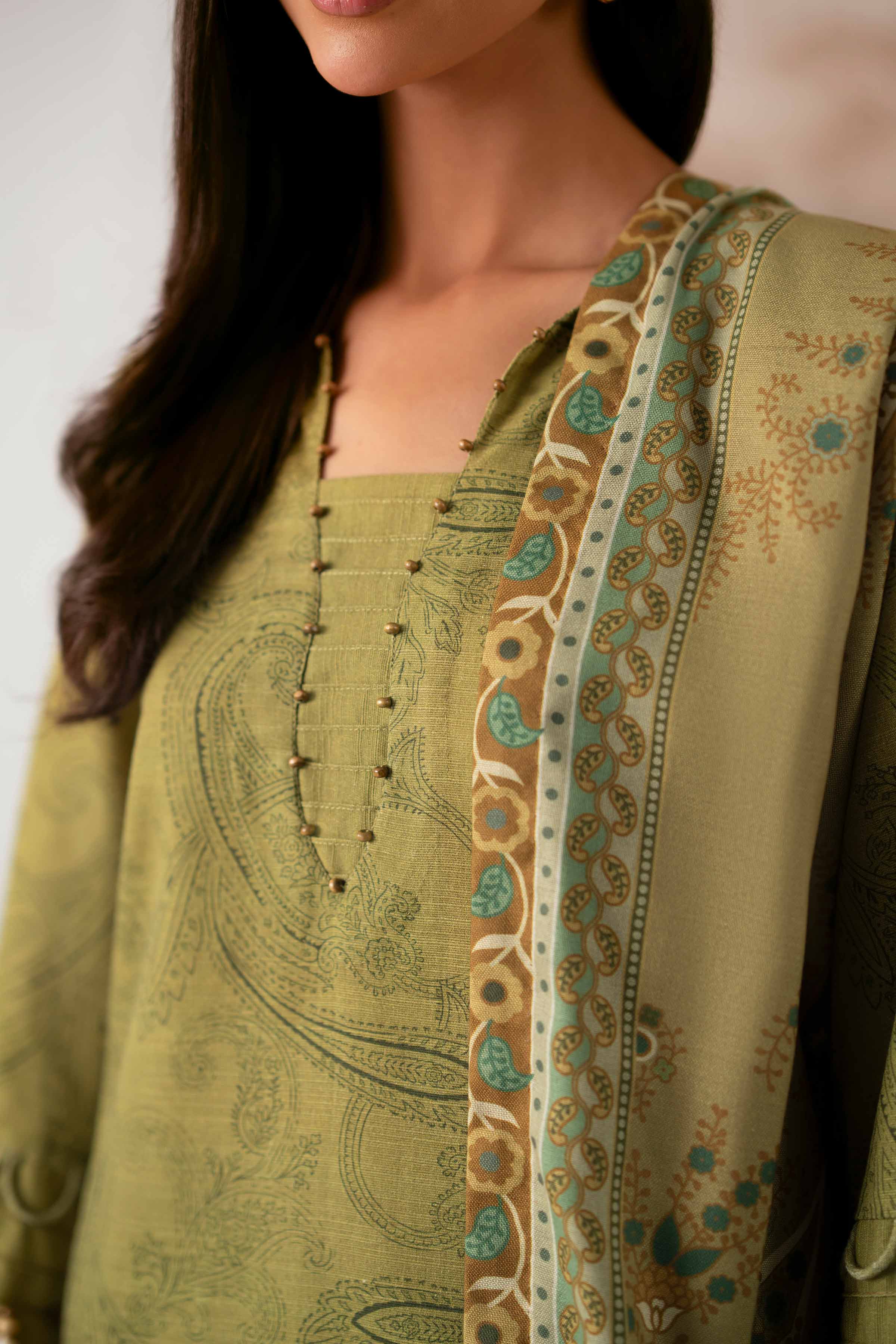 NISHATUAE - Green Embroidered Khaddar 3-piece Unstitched Suit