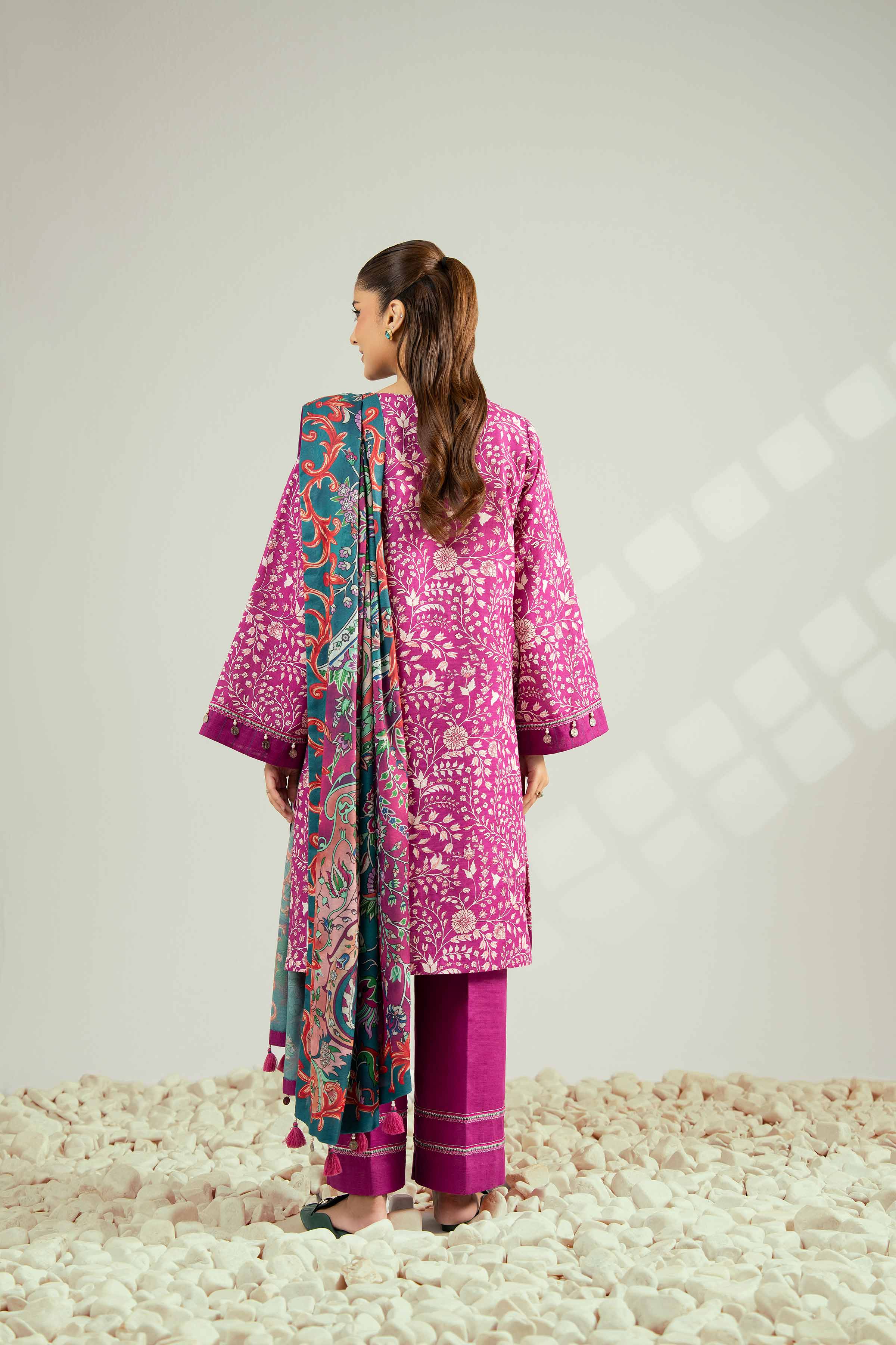 NISHATUAE - Maroon Printed Khaddar 3-piece Unstitched Suit