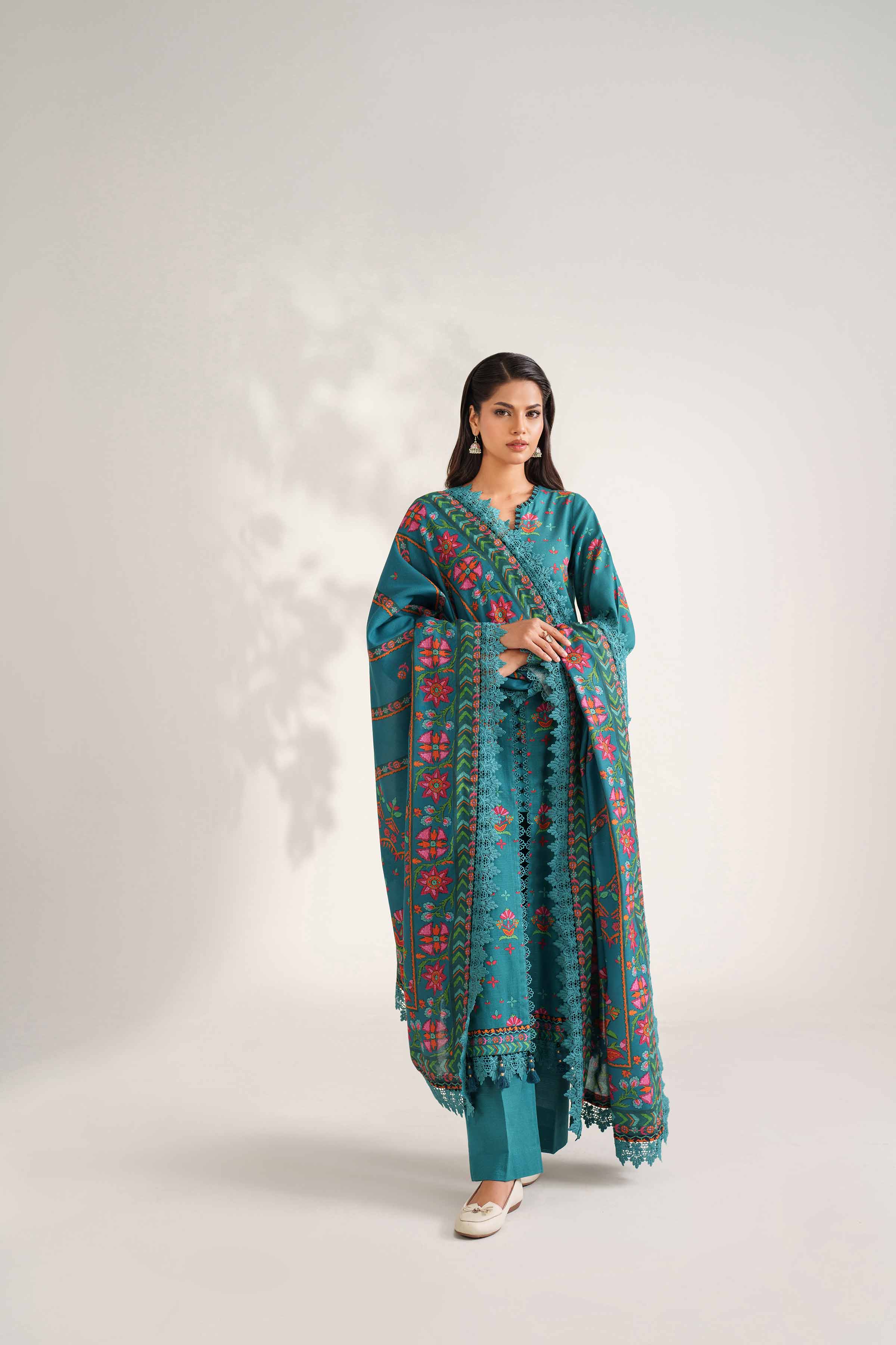NISHATUAE - Green Printed Khaddar 3-piece Unstitched Suit