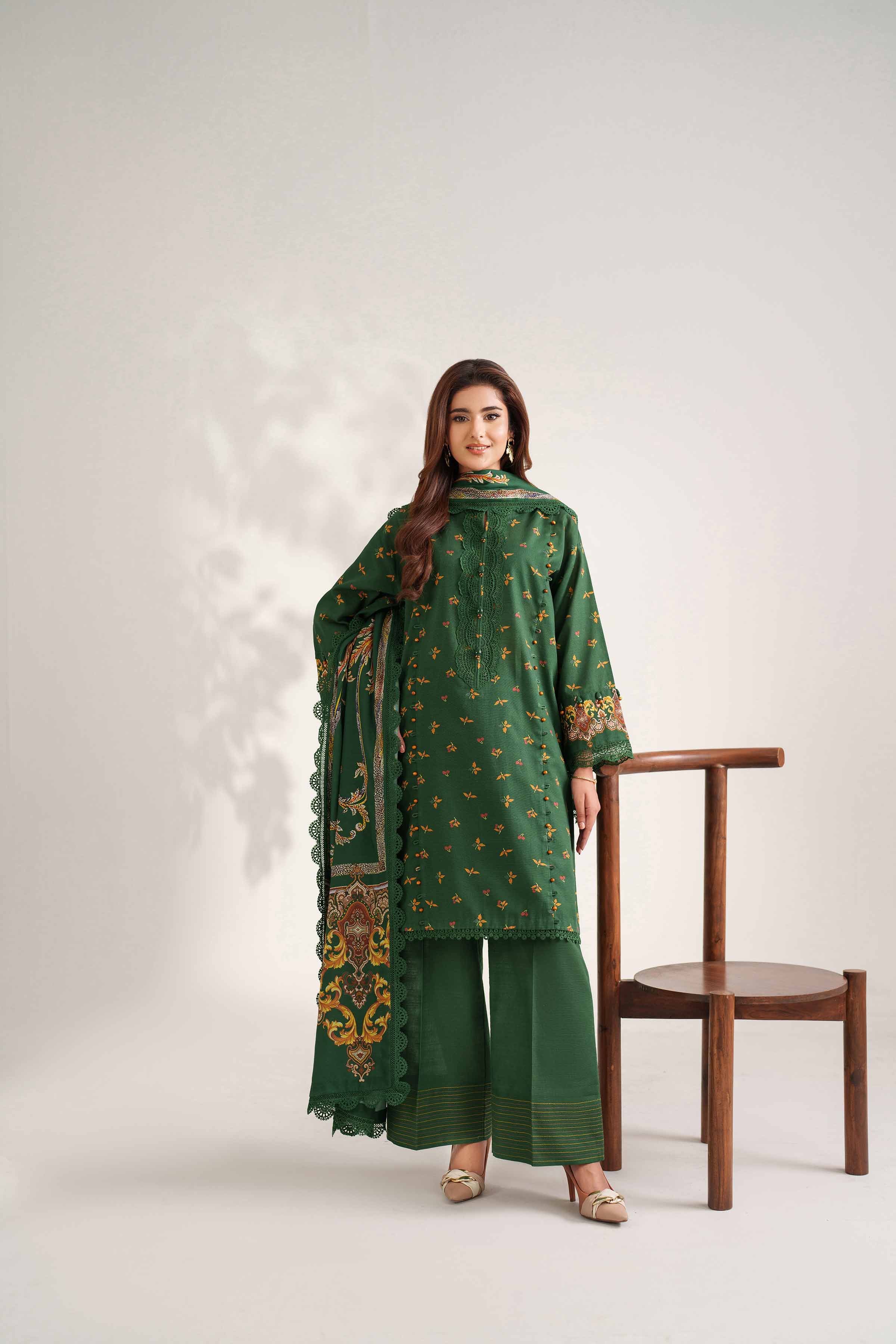 NISHATUAE - Green Printed Khaddar 3-piece Unstitched Suit