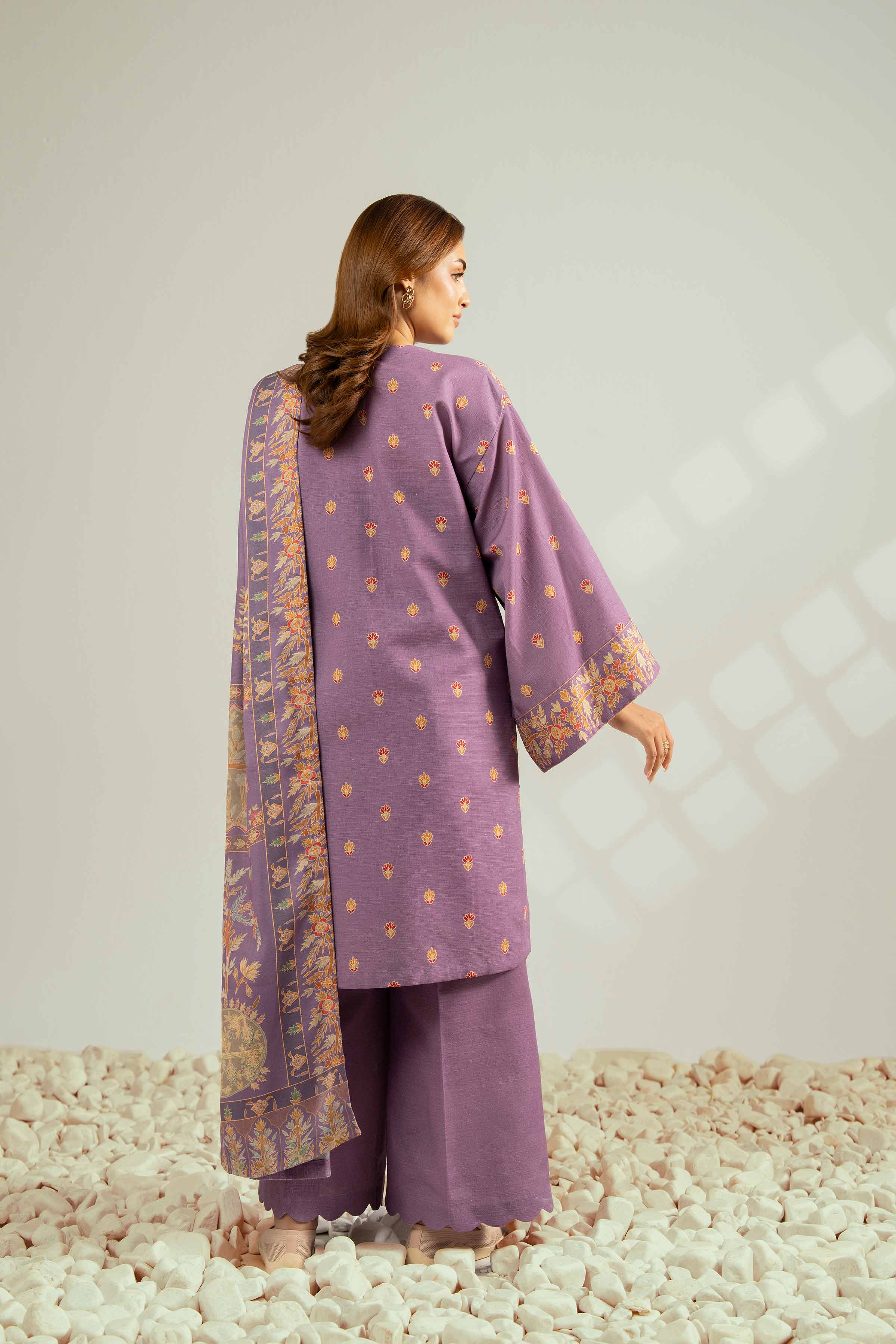 NISHATUAE - Purple Printed Khaddar 3-piece Unstitched Suit