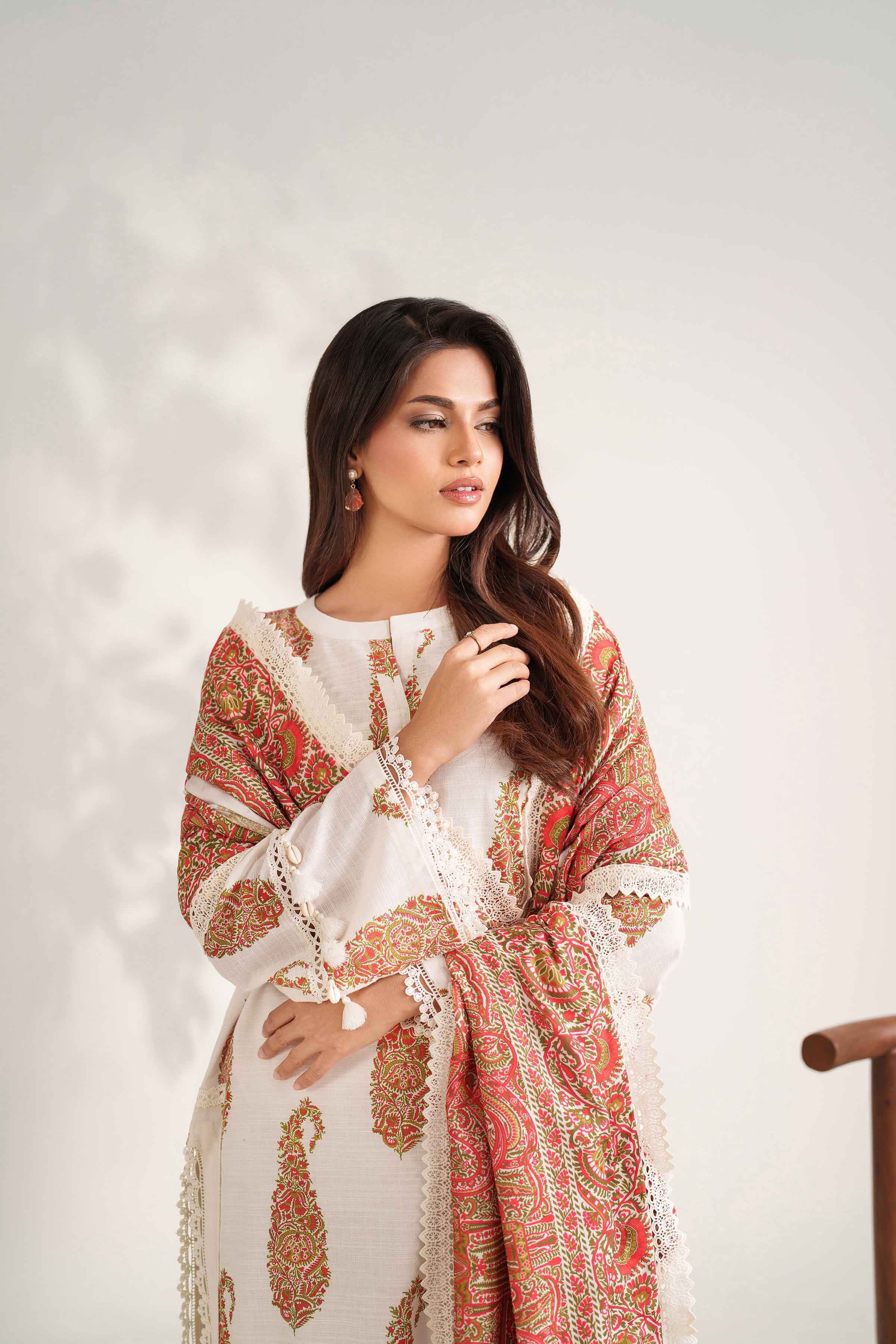 NISHATUAE - Off White Printed Khaddar 3-piece Unstitched Suit