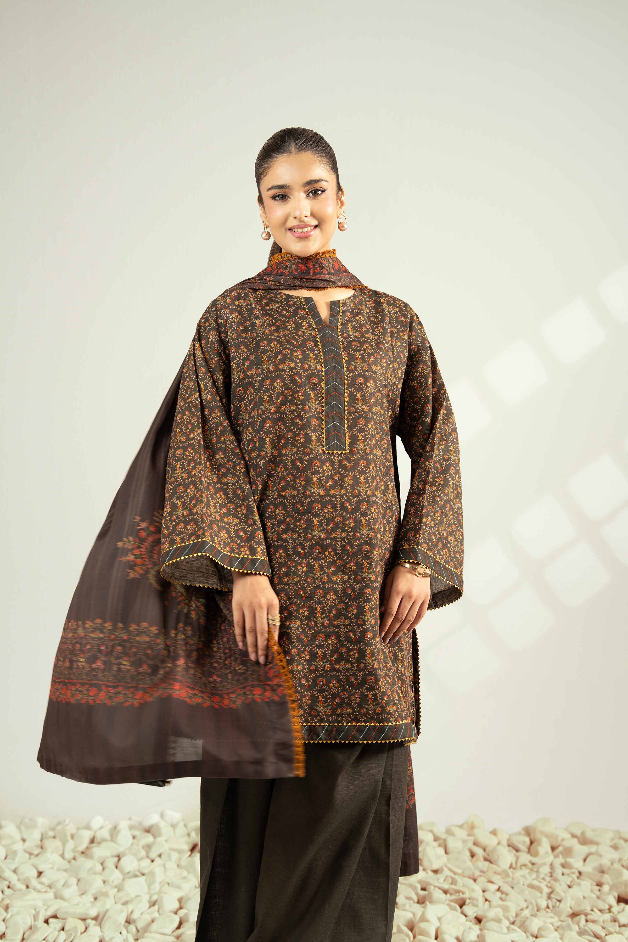 NISHATUAE - Multi Printed Khaddar 3-piece Unstitched Suit
