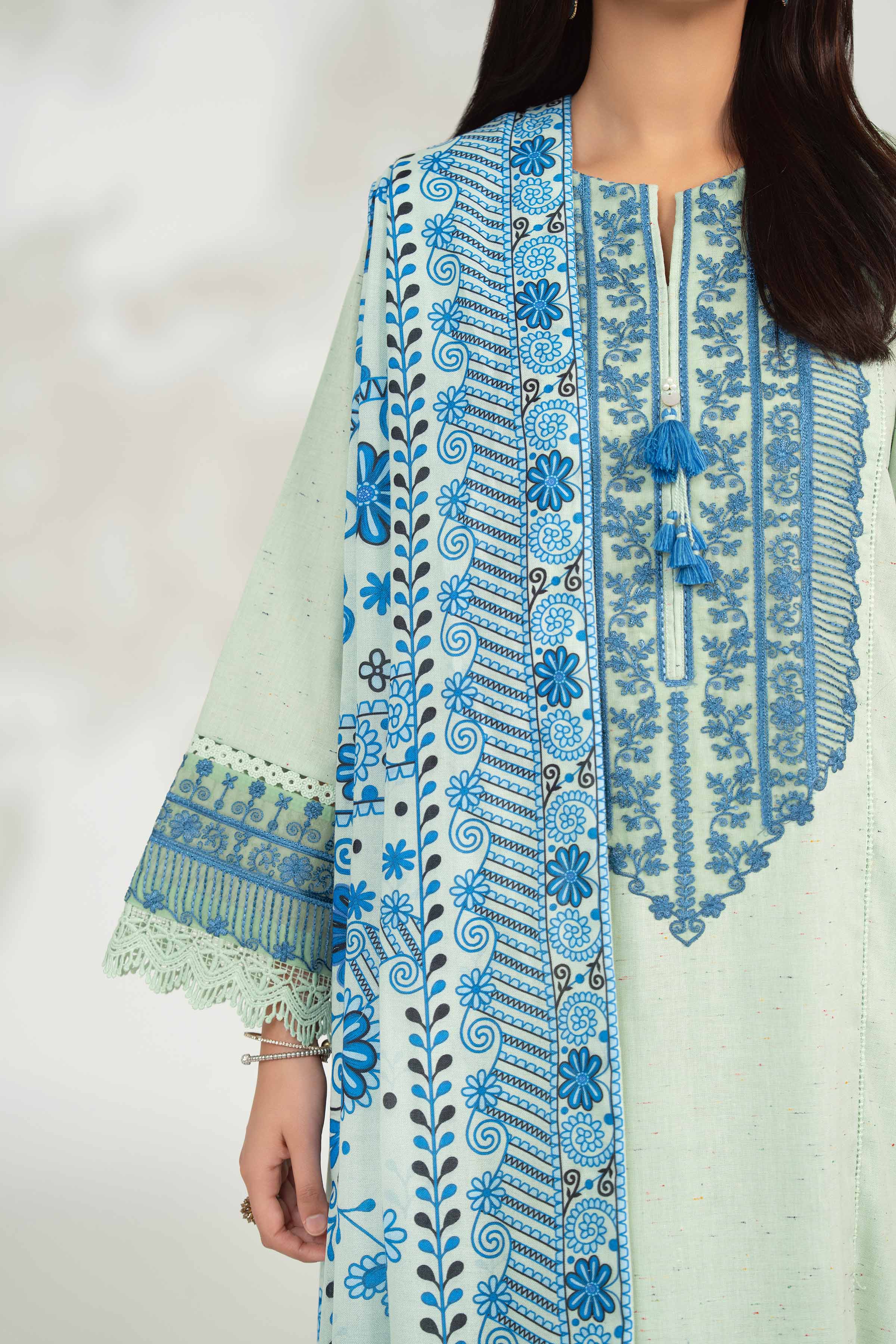 NISHATUAE - Green Embroidered Neps 3-piece Unstitched Suit