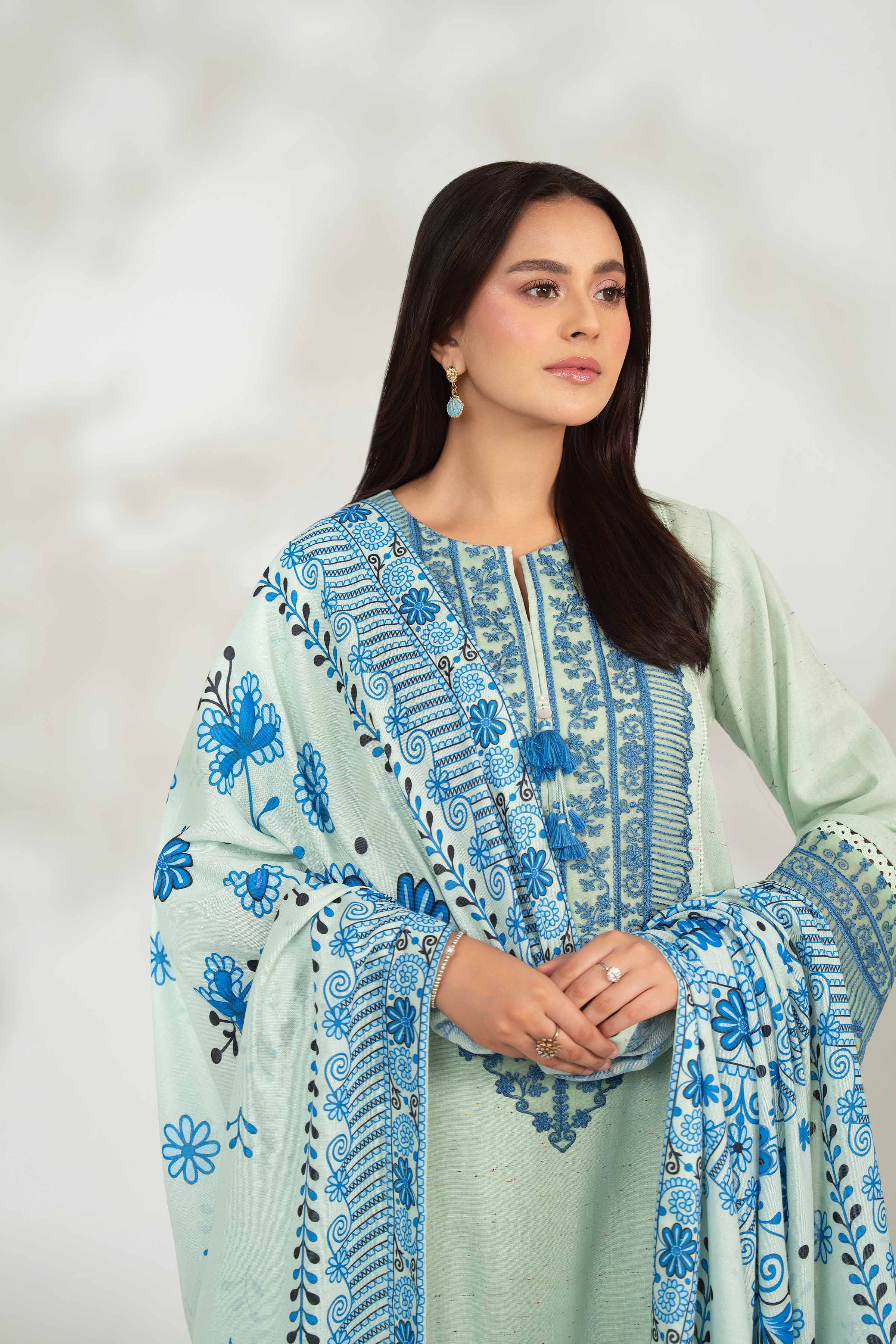 NISHATUAE - Green Embroidered Neps 3-piece Unstitched Suit