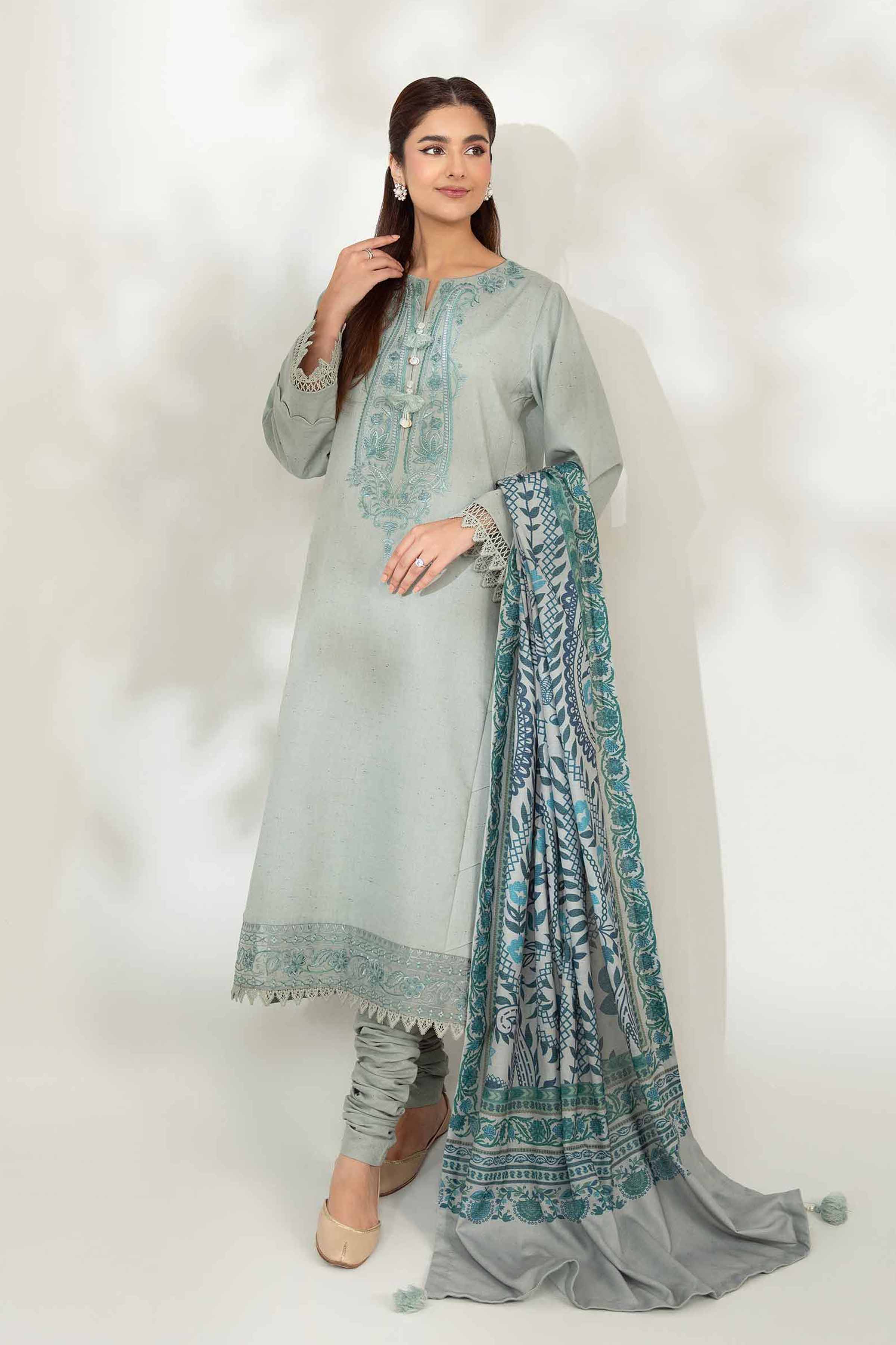 NISHATUAE - Green Embroidered Neps 3-piece Unstitched Suit