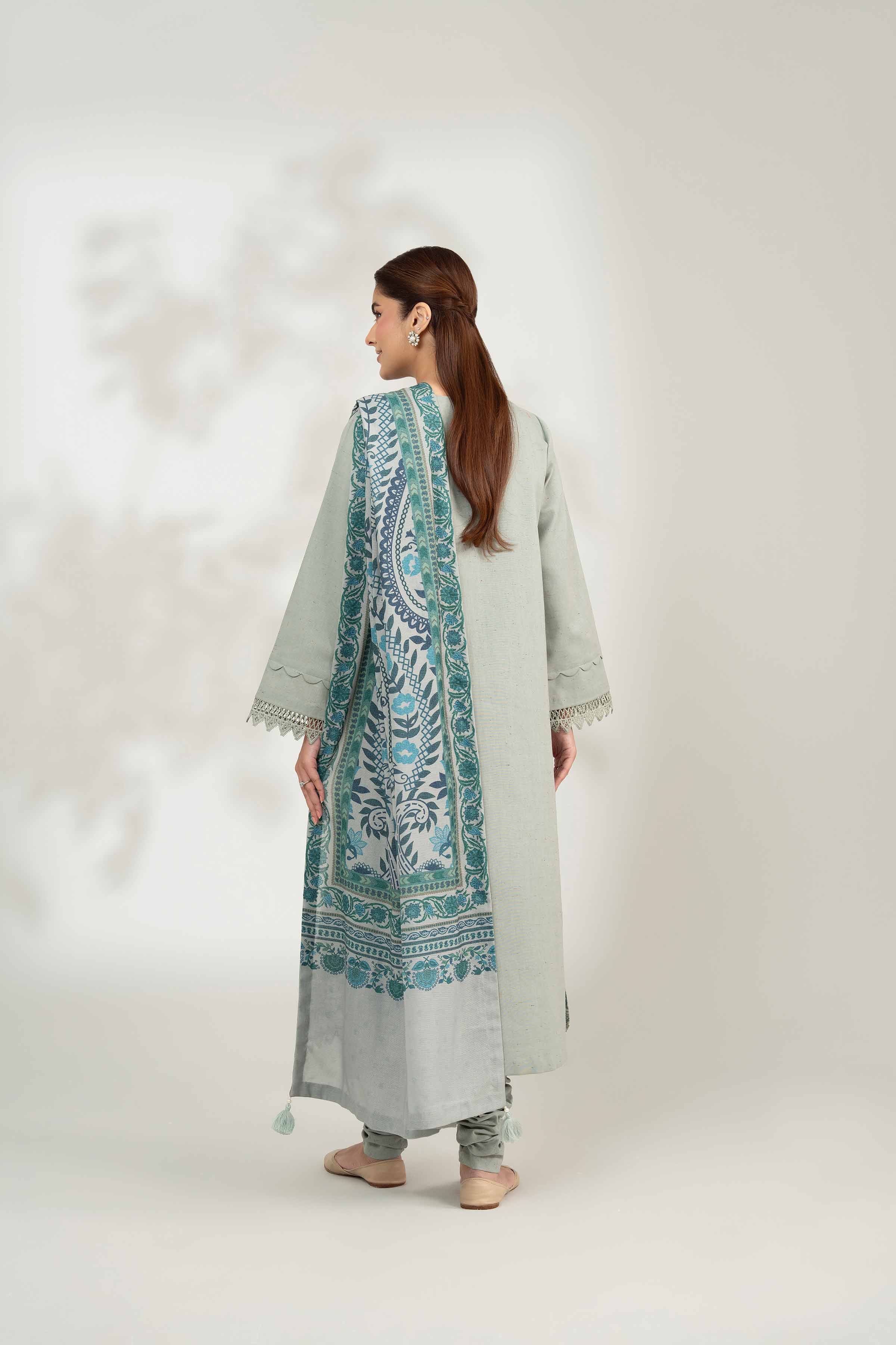 NISHATUAE - Green Embroidered Neps 3-piece Unstitched Suit