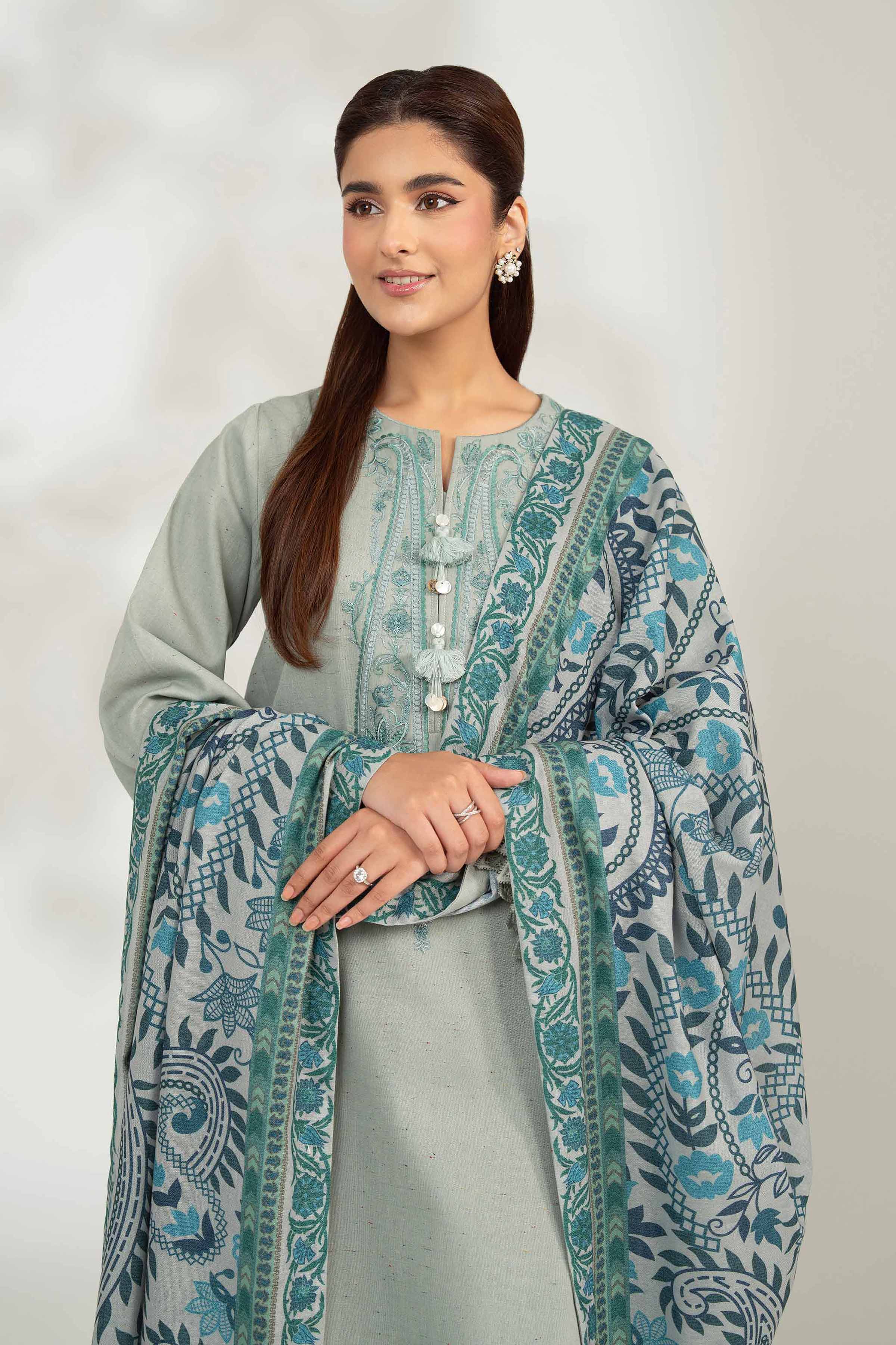 NISHATUAE - Green Embroidered Neps 3-piece Unstitched Suit