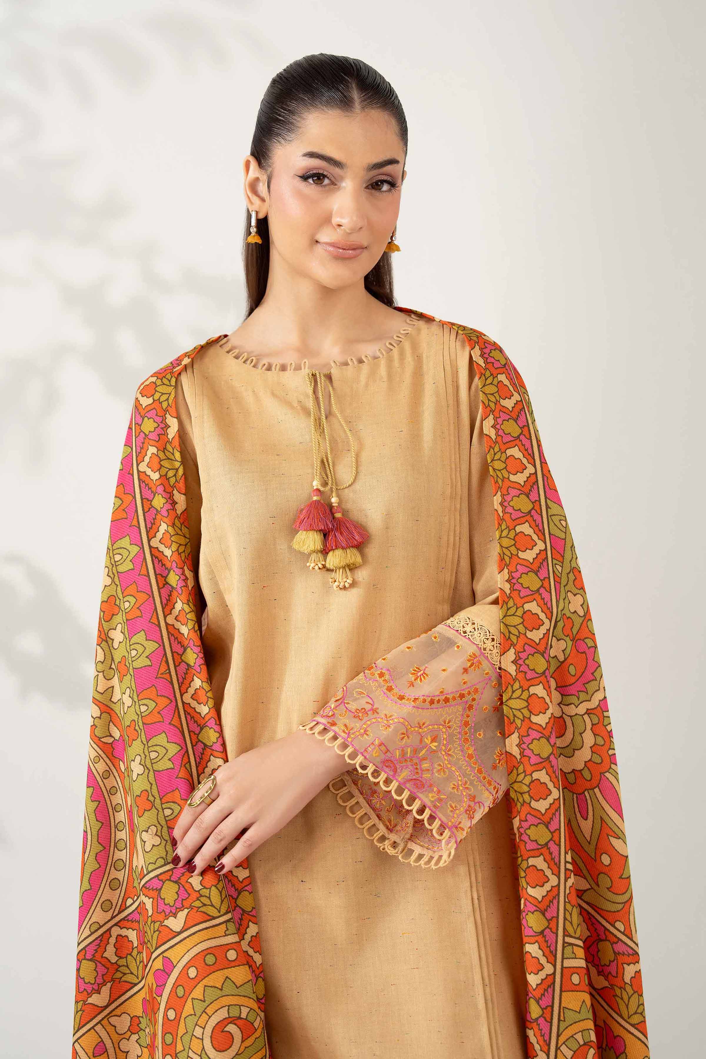 NISHATUAE - Beige Embroidered Neps 3-piece Unstitched Suit