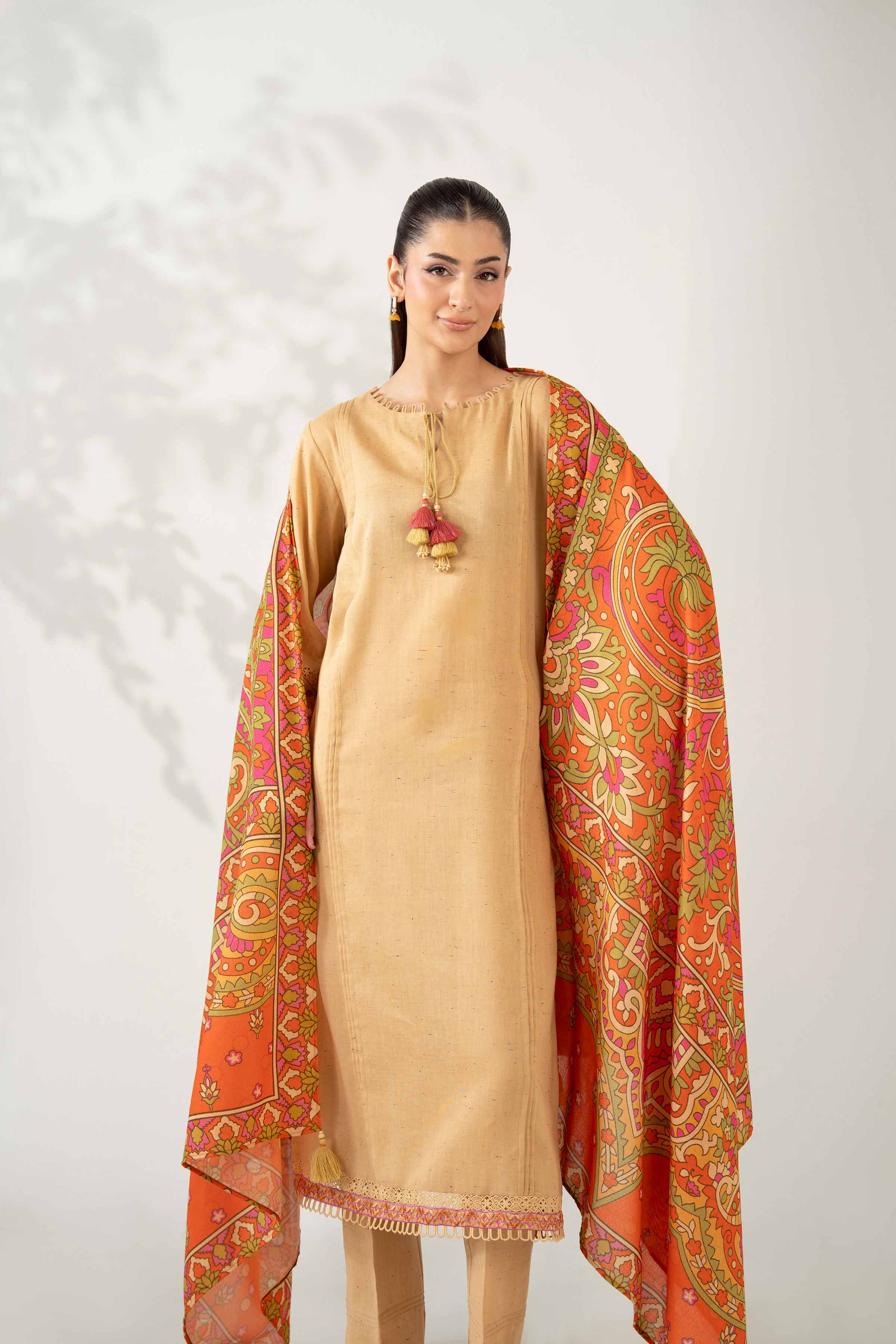 NISHATUAE - Beige Embroidered Neps 3-piece Unstitched Suit